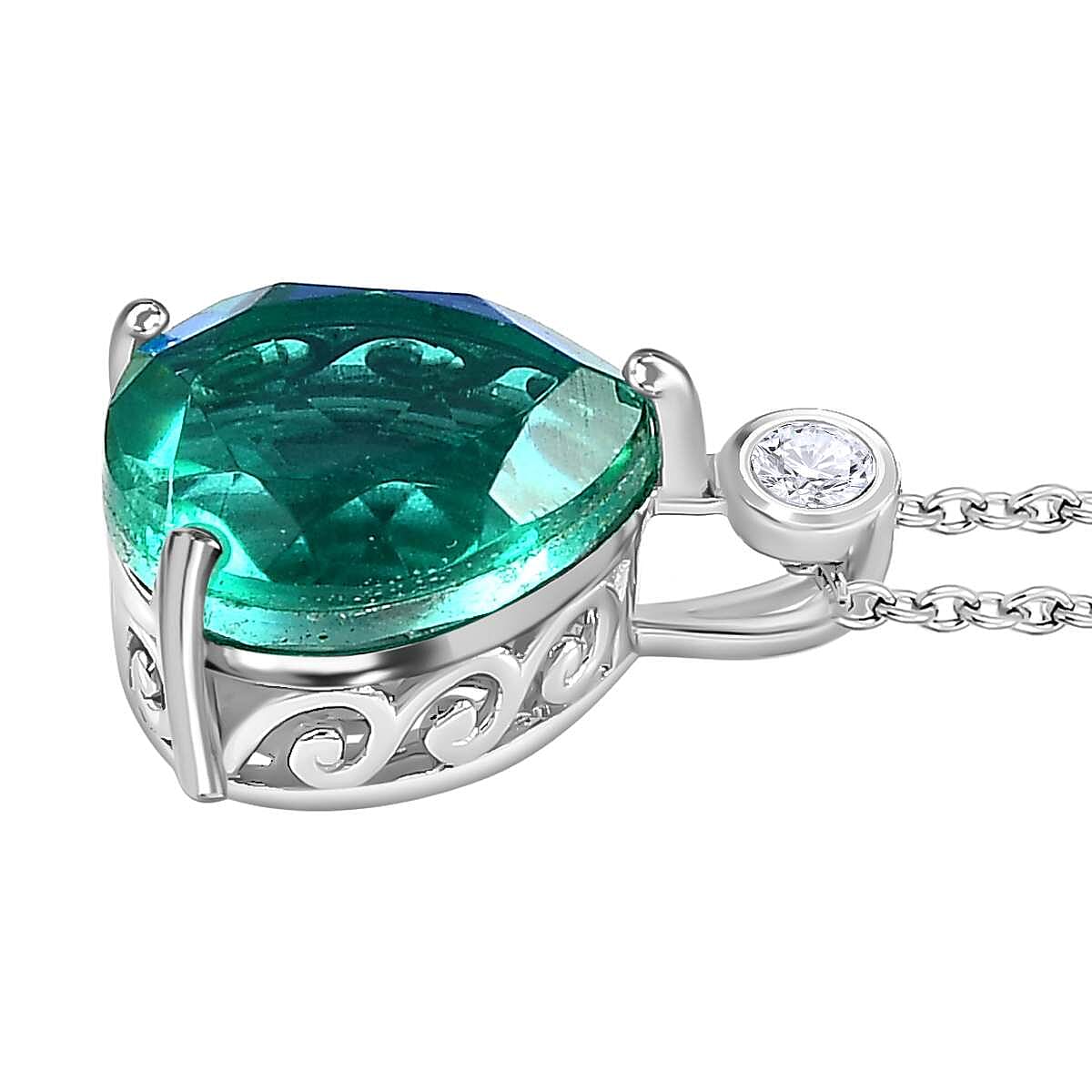 Peacock Triplet Quartz &amp; Natural Zircon Platinum Overlay Sterling Silver Pendant with Stainless Steel Chain (Size 20) 4169708 3