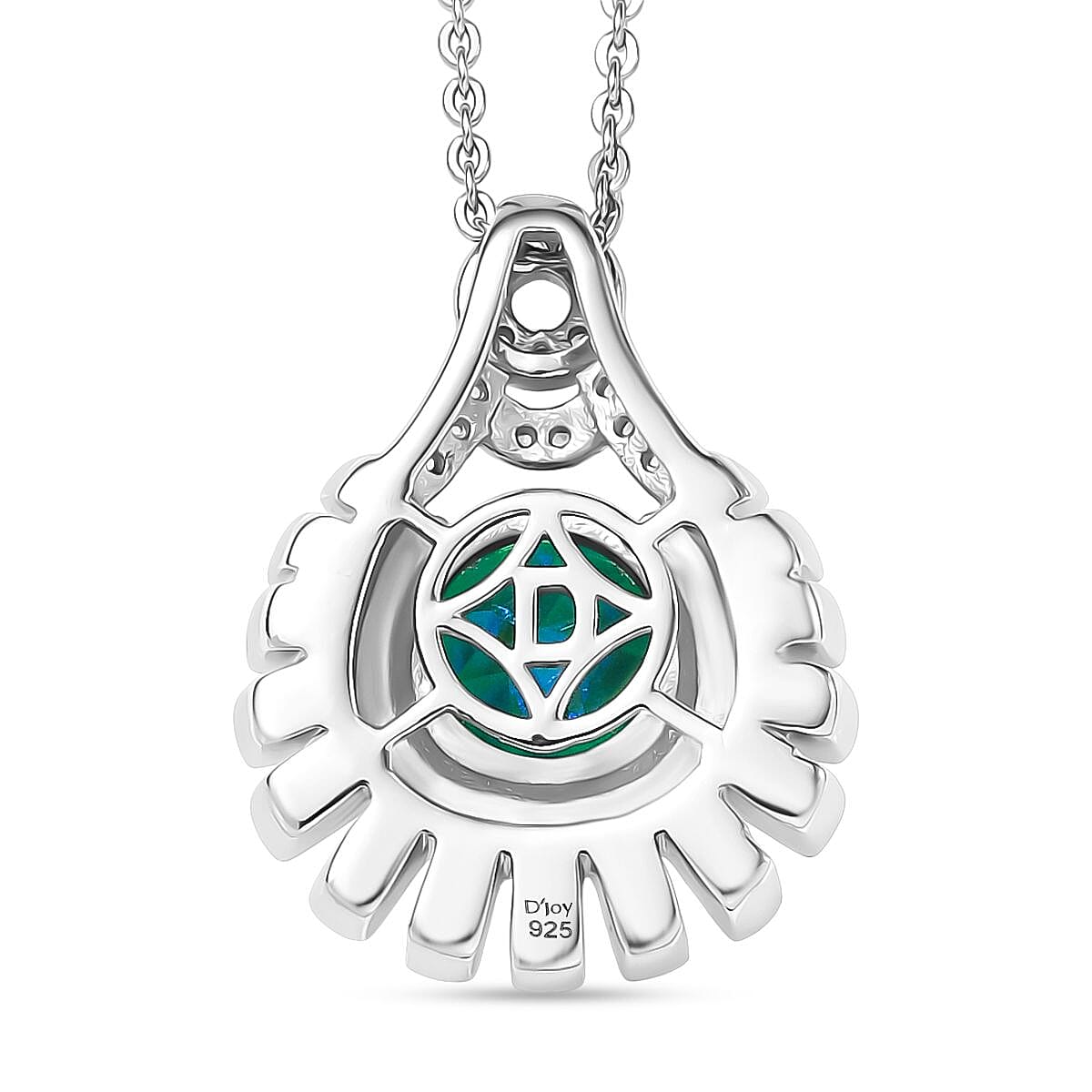 D'joy Peacock Triplet Quartz, White Zircon Pendant with Chain (Size 20) in Rhodium Overlay Sterling Silver 1.82 Ct. 4396049 5