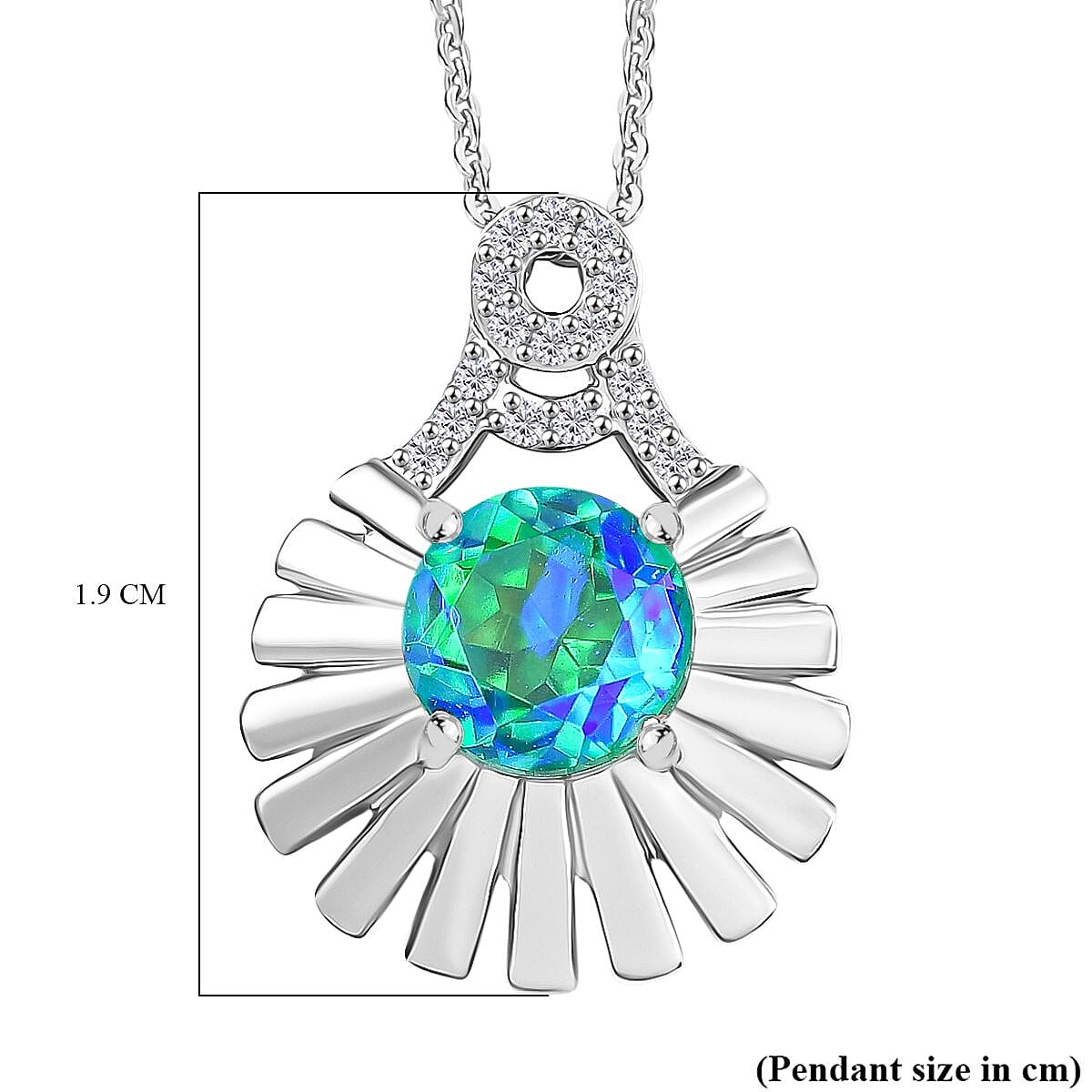 D'joy Peacock Triplet Quartz, White Zircon Pendant with Chain (Size 20) in Rhodium Overlay Sterling Silver 1.82 Ct. 4396049 7