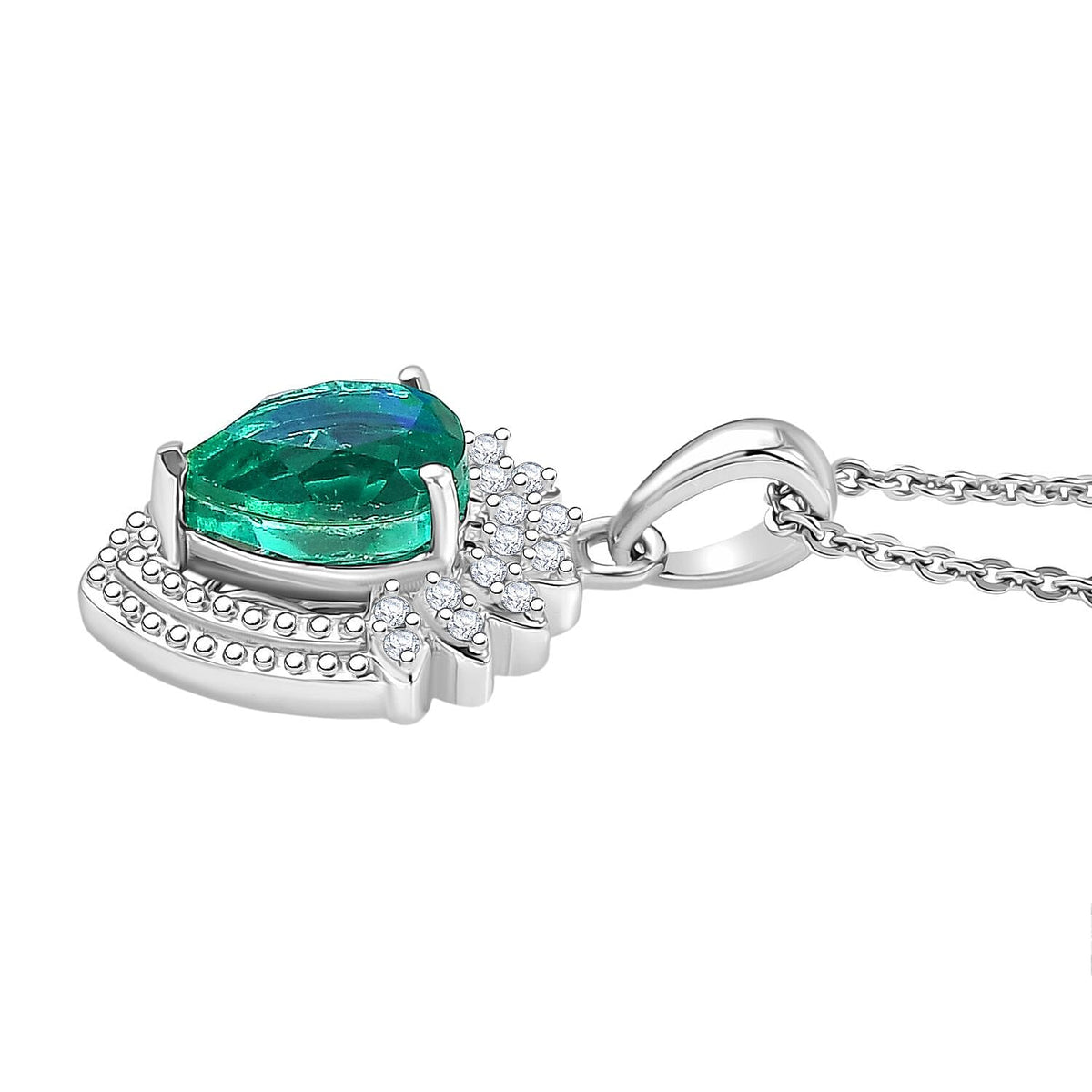 D'joy Peacock Triplet Quartz &amp; White Zircon Pendant with Chain (Size 20) in Rhodium Overlay Sterling Silver 1.26 Ct. 4396057 4