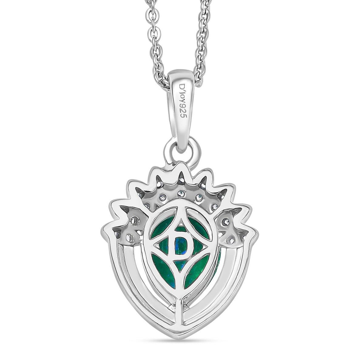 D'joy Peacock Triplet Quartz &amp; White Zircon Pendant with Chain (Size 20) in Rhodium Overlay Sterling Silver 1.26 Ct. 4396057 5