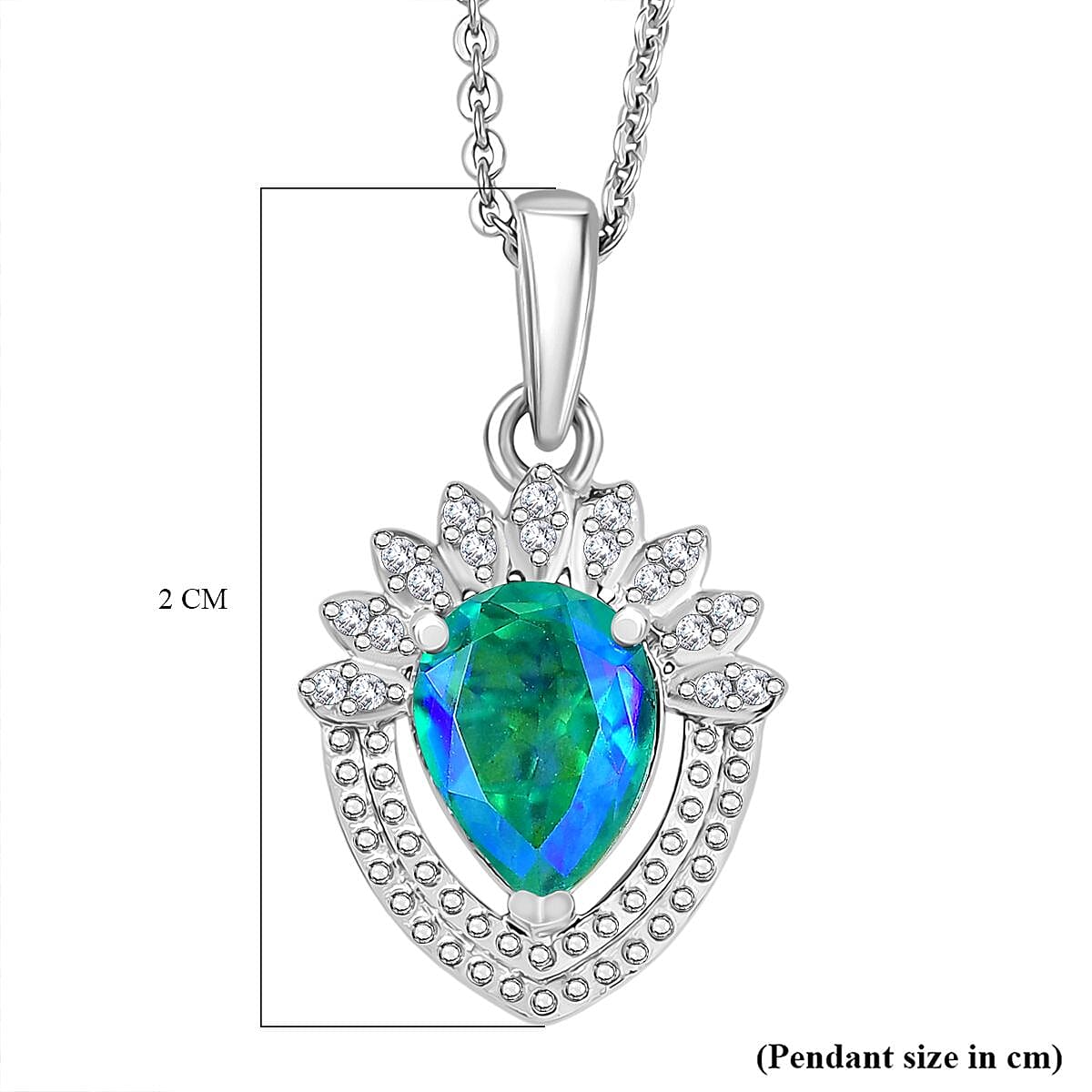 D'joy Peacock Triplet Quartz &amp; White Zircon Pendant with Chain (Size 20) in Rhodium Overlay Sterling Silver 1.26 Ct. 4396057 7