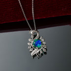 D'joy Peacock Triplet Quartz & White Zircon Pendant with Chain (Size 20) in Rhodium Overlay Sterling Silver 1.76 Ct.
