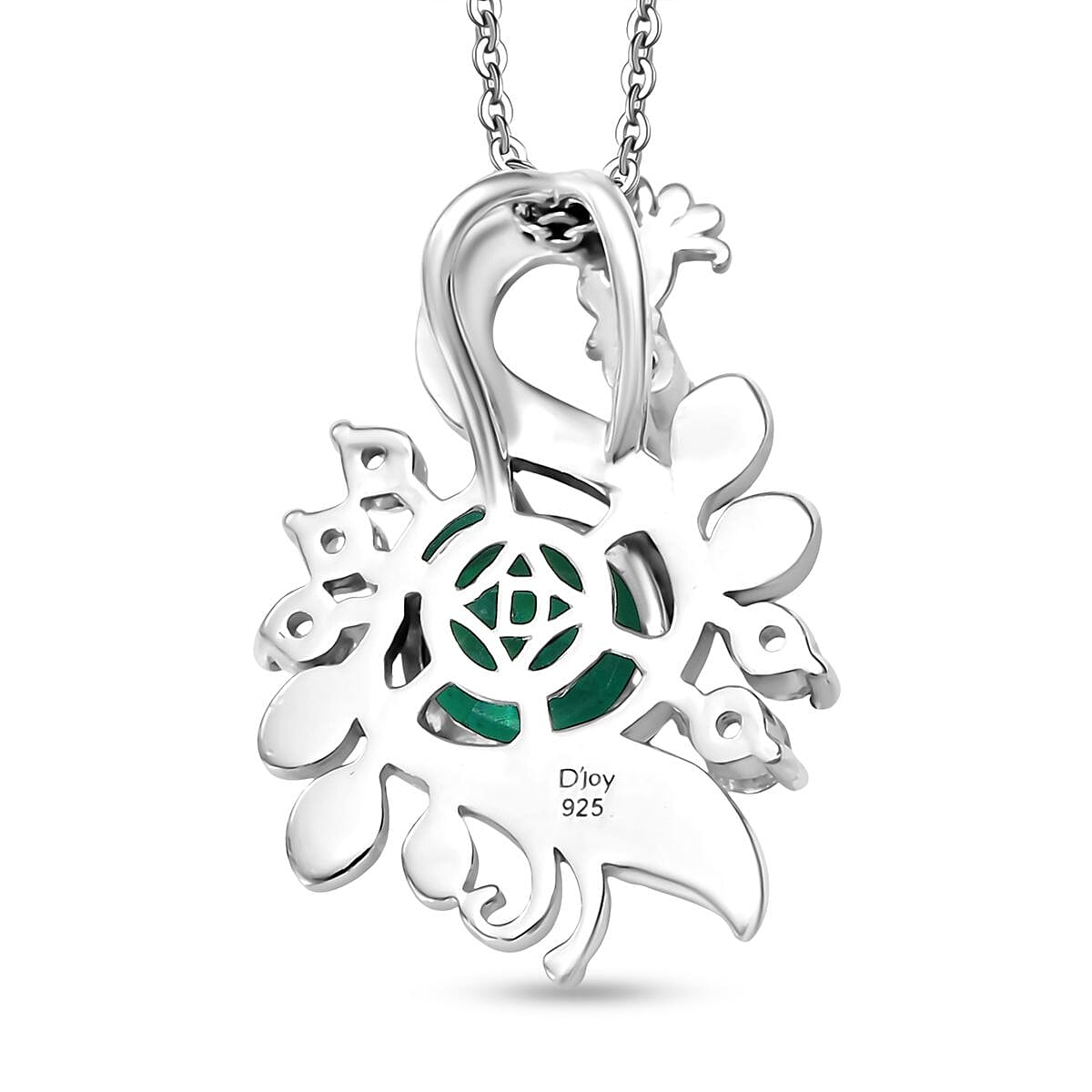 D'joy Peacock Triplet Quartz &amp; White Zircon Pendant with Chain (Size 20) in Rhodium Overlay Sterling Silver 1.76 Ct. 4396248 5