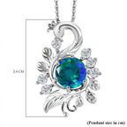 D'joy Peacock Triplet Quartz & White Zircon Pendant with Chain (Size 20) in Rhodium Overlay Sterling Silver 1.76 Ct.