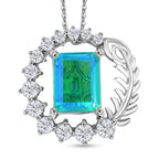 D'joy Peacock Triplet Quartz & White Zircon Pendant with Chain (Size 20) in Rhodium Overlay Sterling Silver 3.94 Ct.