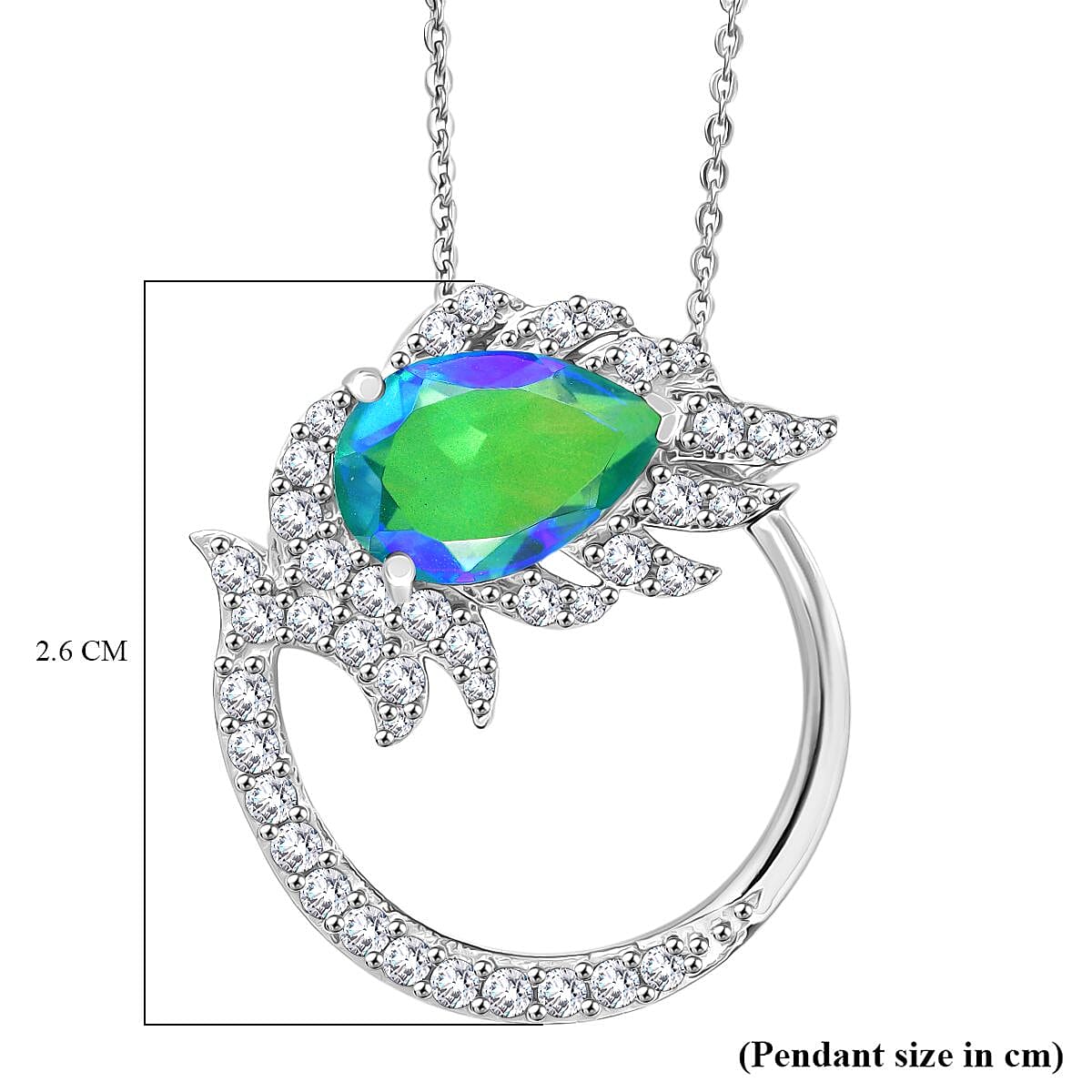 Peacock Triplet Quartz &amp; White Zircon Pendant with Chain (Size 20) in Rhodium Overlay Sterling Silver 4.56 Ct. 4397710 7