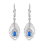 Peacock Triplet Quartz, White Zircon Solitaire Lever Back Earring in Rhodium Overlay Sterling Silver 1.60 ct.