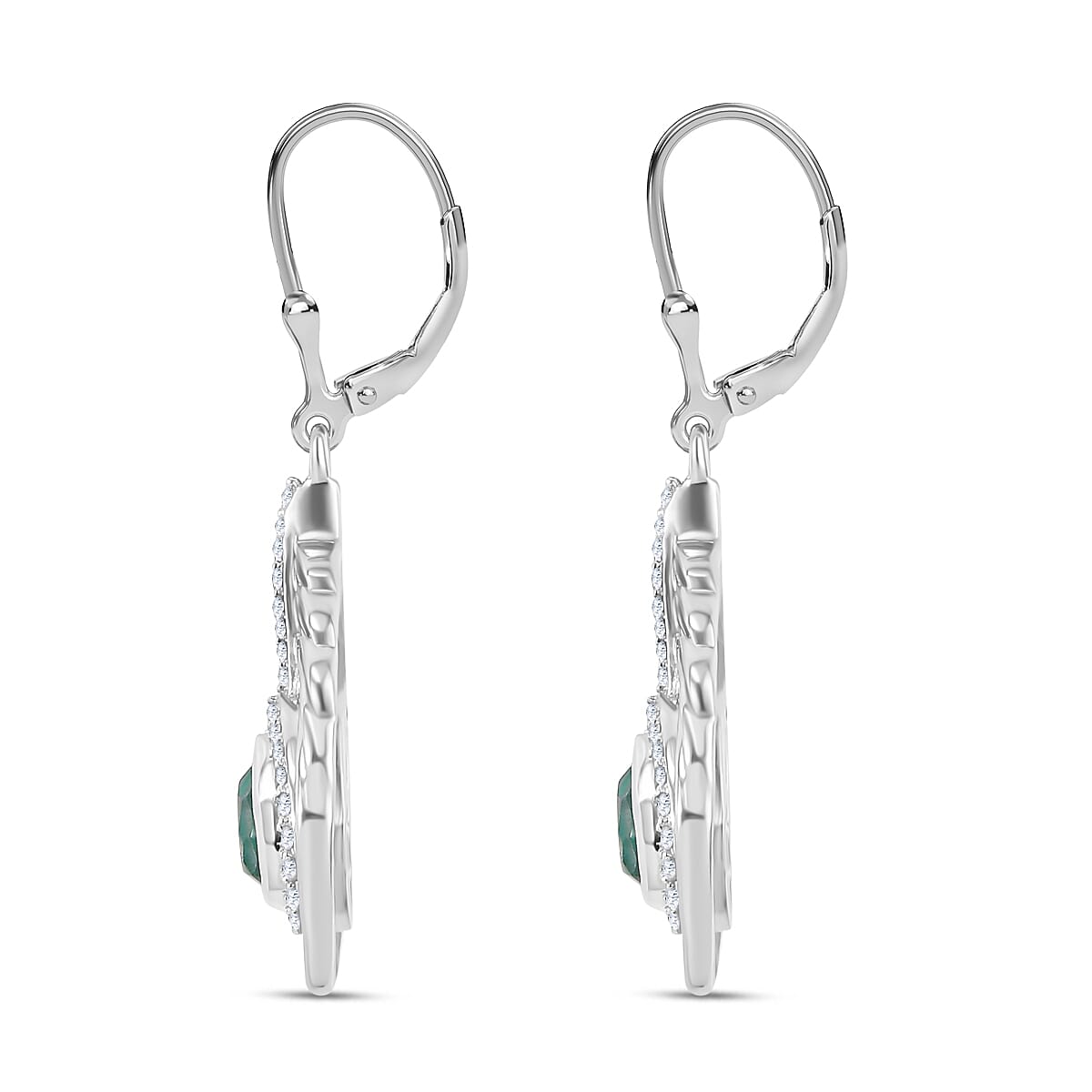 Peacock Triplet Quartz, White Zircon Feather Halo Earrings in Rhodium Overlay Sterling Silver 1.60 ct. 7864552 5