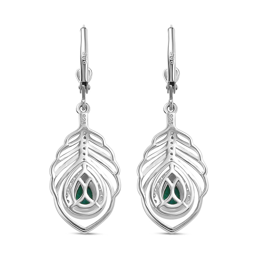 Peacock Triplet Quartz, White Zircon Solitaire Lever Back Earring in Rhodium Overlay Sterling Silver 1.60 ct.