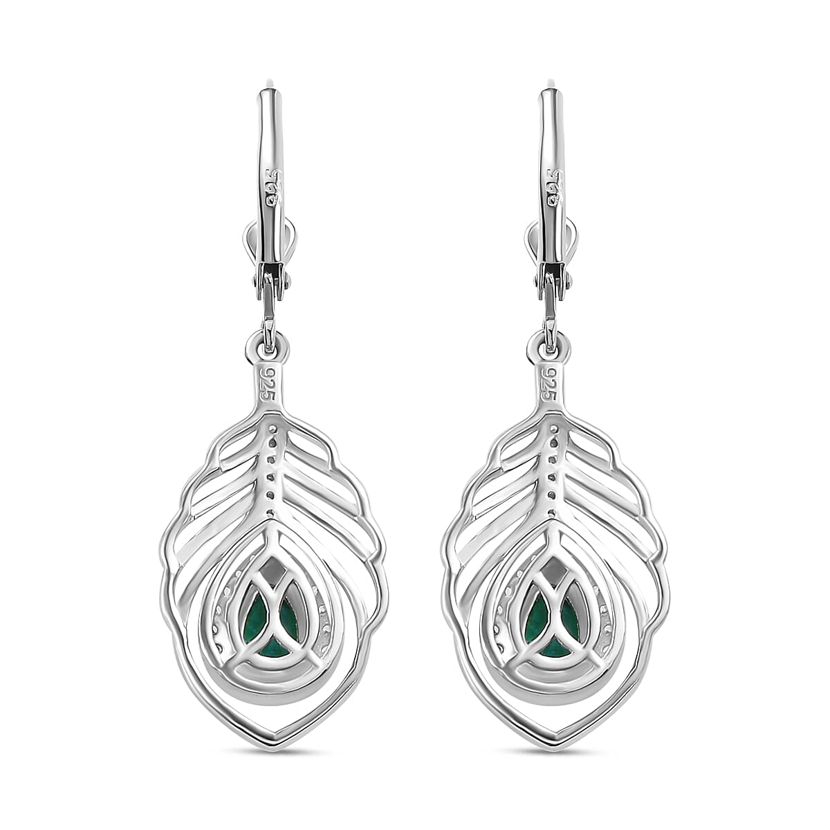 Peacock Triplet Quartz, White Zircon Feather Halo Earrings in Rhodium Overlay Sterling Silver 1.60 ct. 7864552 6