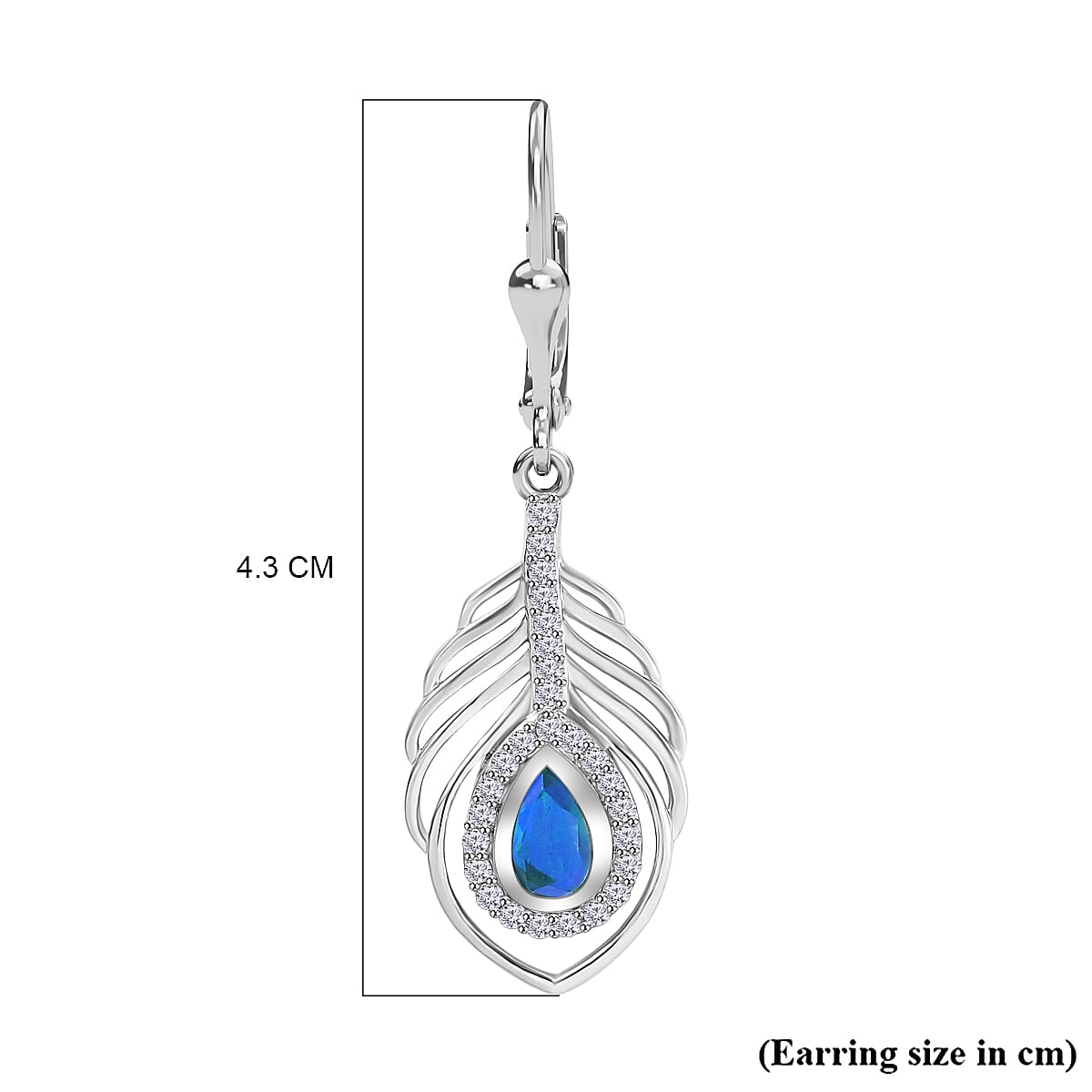 Peacock Triplet Quartz, White Zircon Feather Halo Earrings in Rhodium Overlay Sterling Silver 1.60 ct. 7864552 7