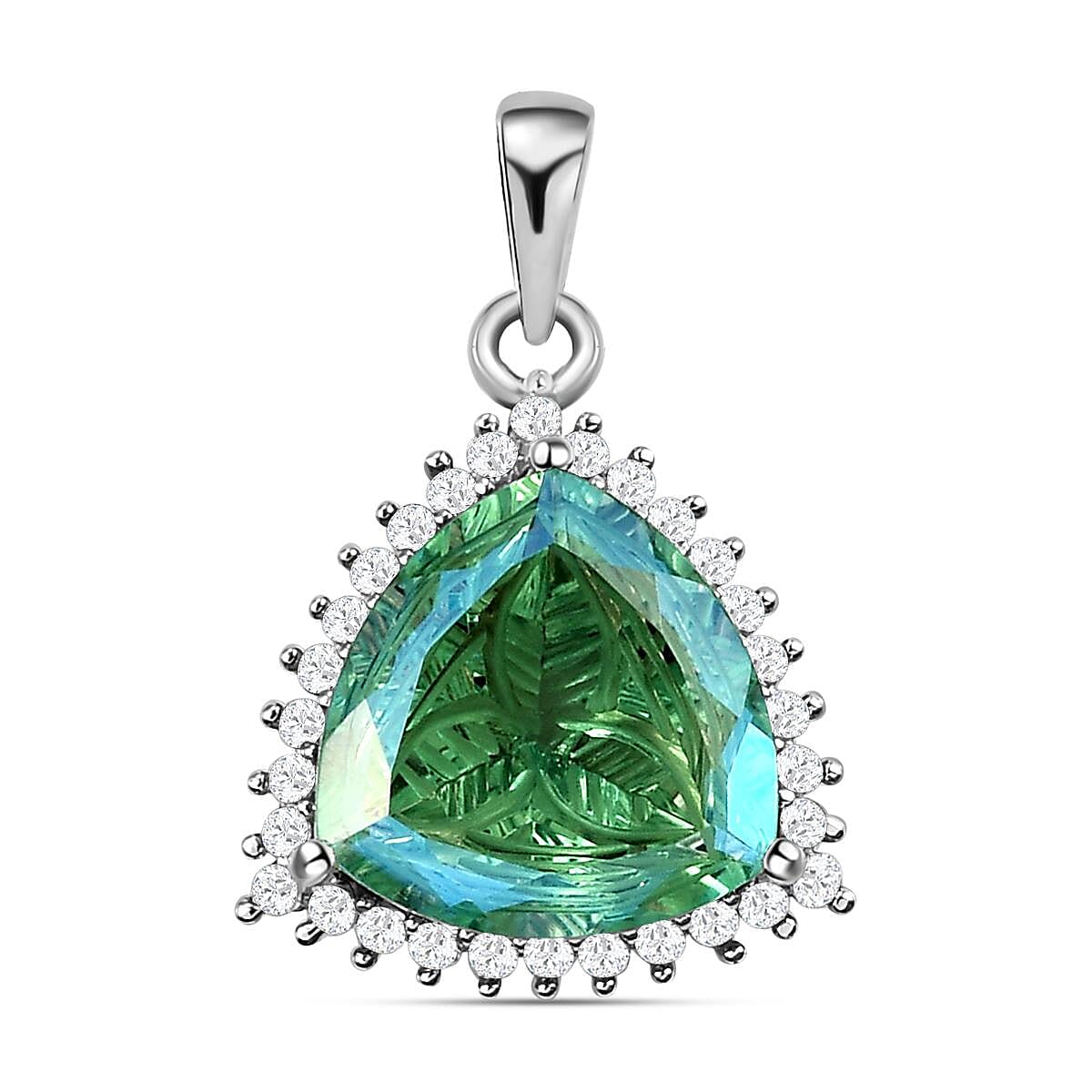 Peacock Triplet Quartz and Natural Cambodian Zircon Pendant in Platinum Overlay Sterling Silver 9.78 Ct. 7027285 0