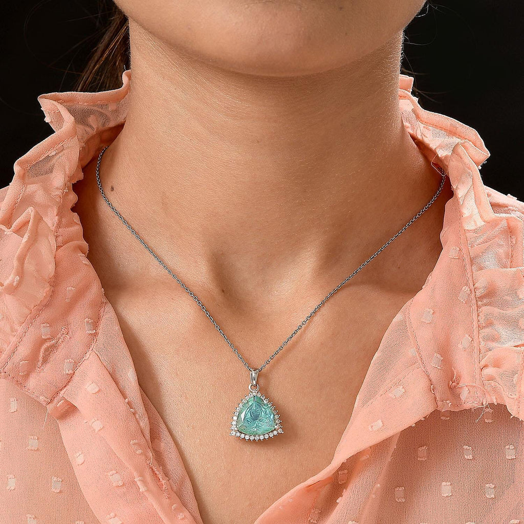 Peacock Triplet Quartz and Natural Cambodian Zircon Pendant in Platinum Overlay Sterling Silver 9.78 Ct.