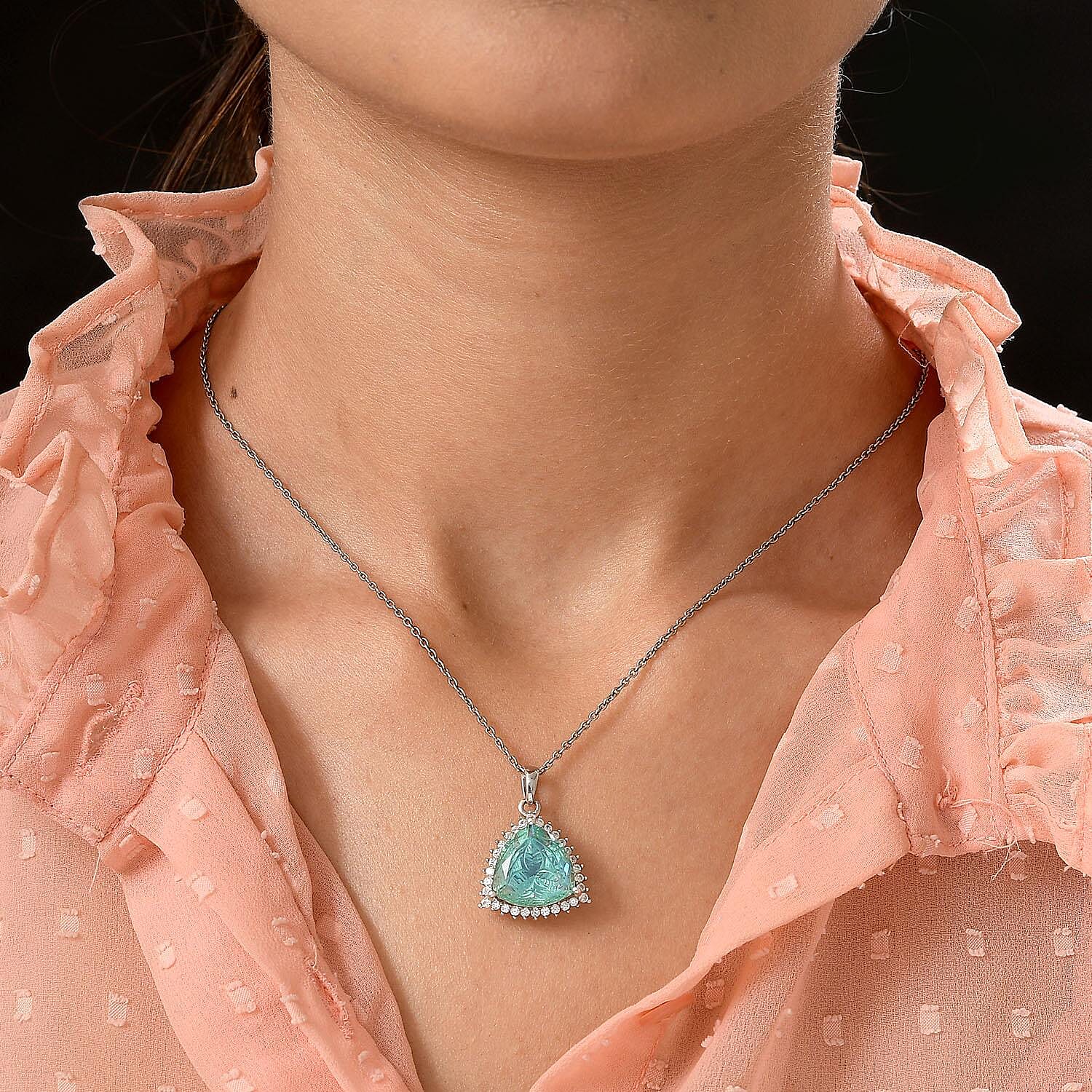 Peacock Triplet Quartz and Natural Cambodian Zircon Pendant in Platinum Overlay Sterling Silver 9.78 Ct. 7027285 2