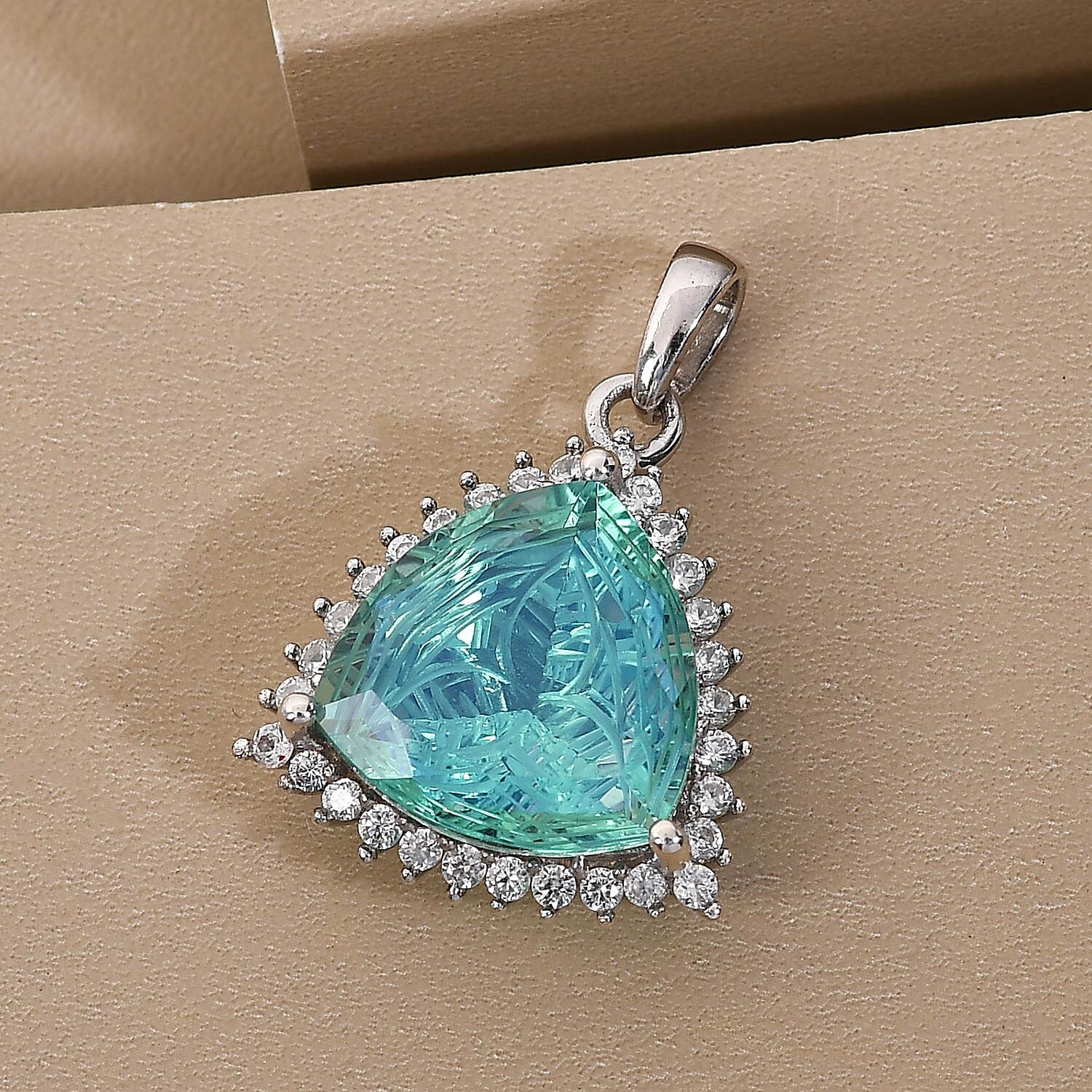 Peacock Triplet Quartz and Natural Cambodian Zircon Pendant in Platinum Overlay Sterling Silver 9.78 Ct. 7027285 3