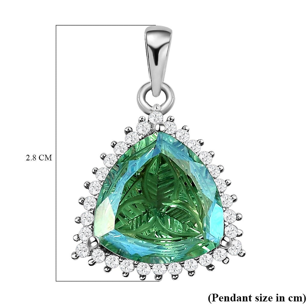 Peacock Triplet Quartz and Natural Cambodian Zircon Pendant in Platinum Overlay Sterling Silver 9.78 Ct.