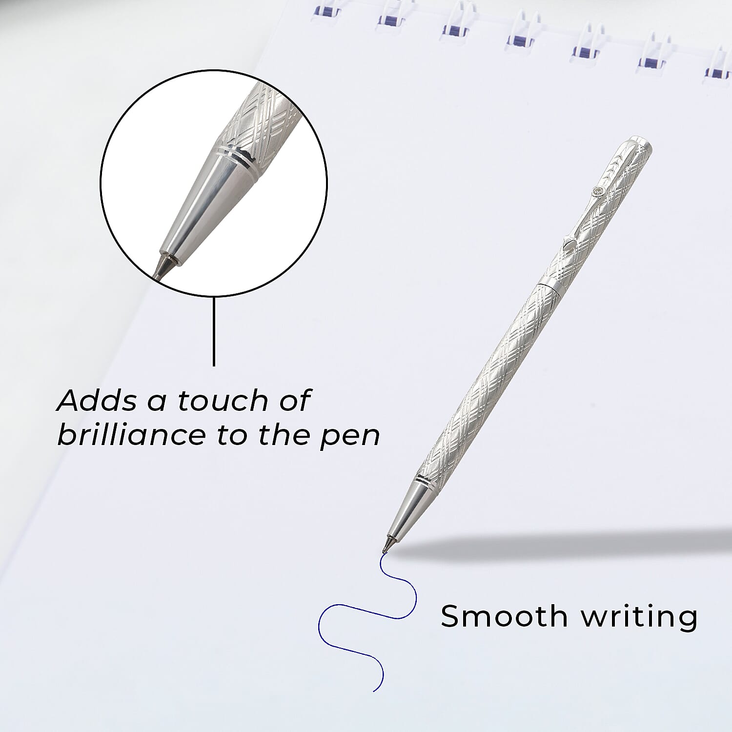 Limited Edition - 925 Sterling Silver Pen with Moissanite (RD 3MM) &amp; 1 Extra Refill, Silver Wt.10 Gms Approx - Cris Cross 7209207 2