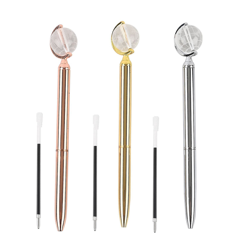 Set of 3 Pens with 3 Blue Replacement Ink - Rose Gold, Gold - Silver