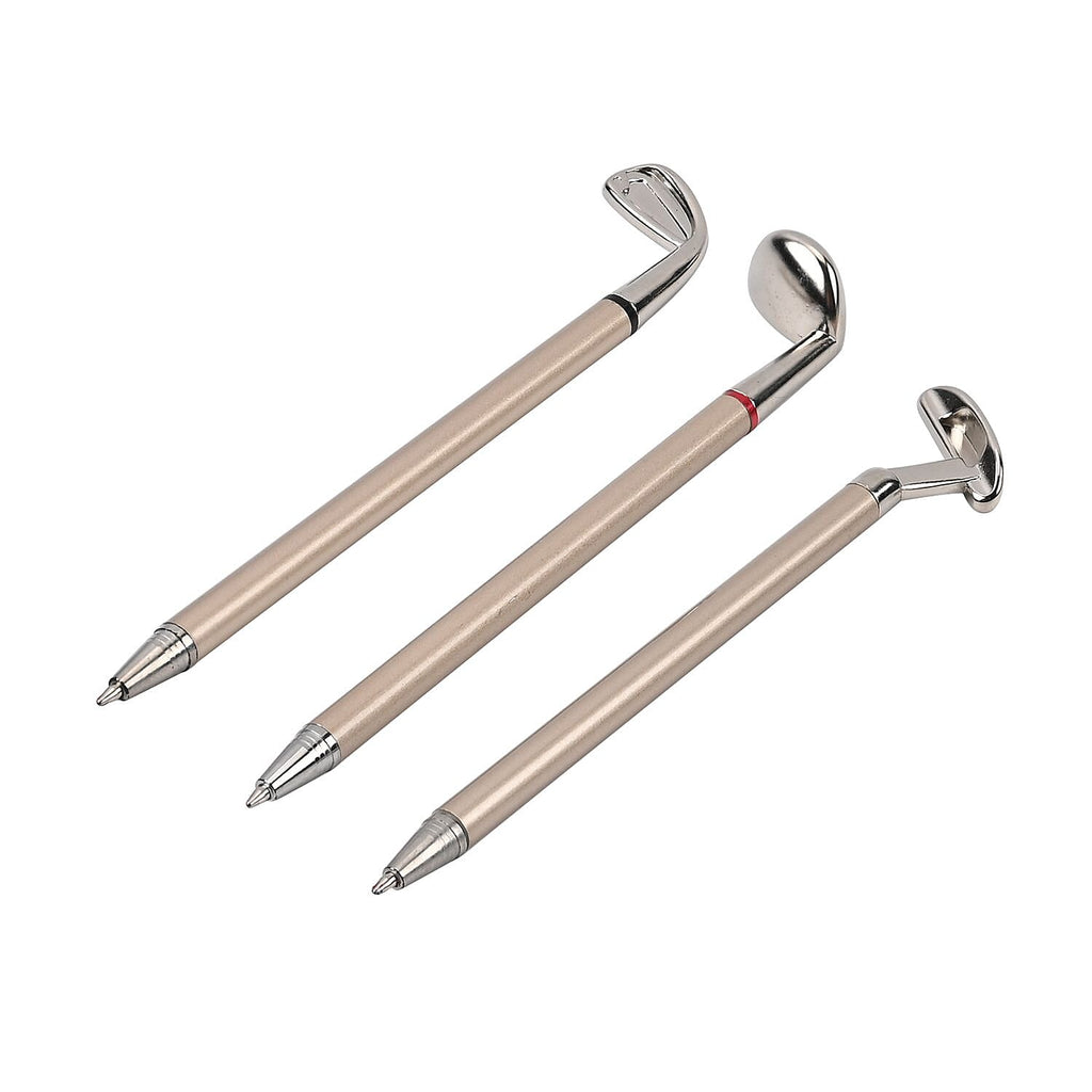 Set of 3 Golf Club Pattern Pens, with Black, Red & Blue Ink