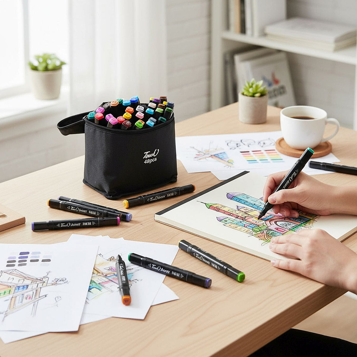 Set of 48 Dual Tip Marker Pens with Portable Storage Bag 8196448 2