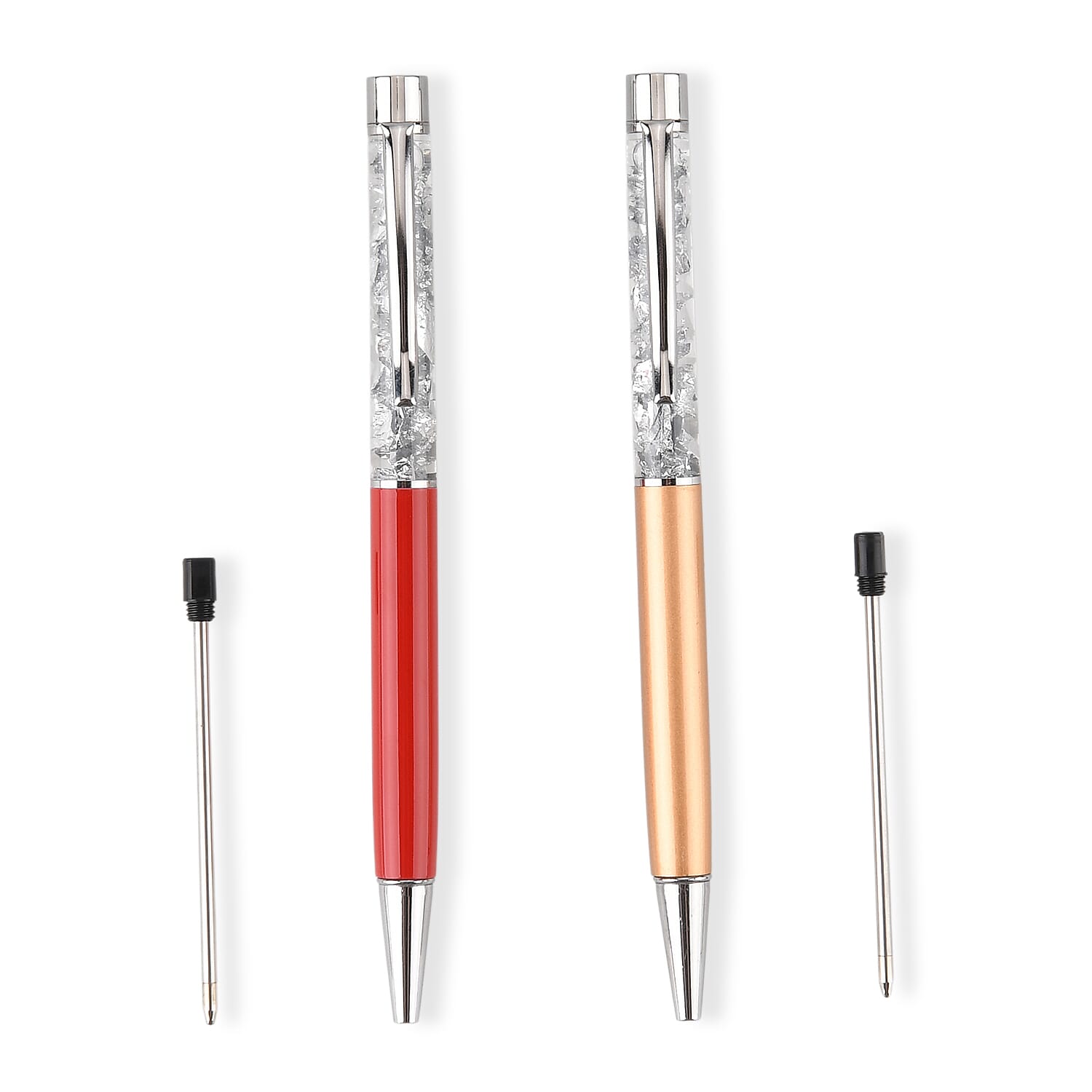 Livmore Set of 2 - 999 Fine Silver (99.9% Purity) Fortuna Flake Pens With 2 Refills &amp; Gift Box V32520539 0