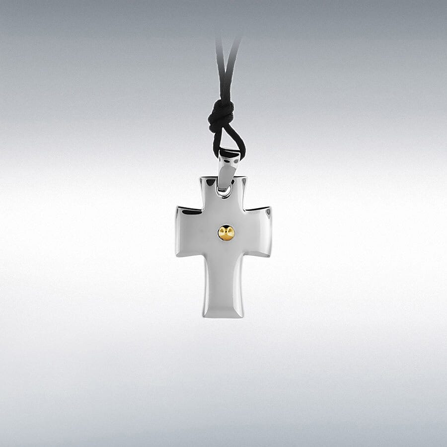 Cross Pendant with Black Cord (Size 28) in Yellow &amp; White Gold Plated 8312954 0
