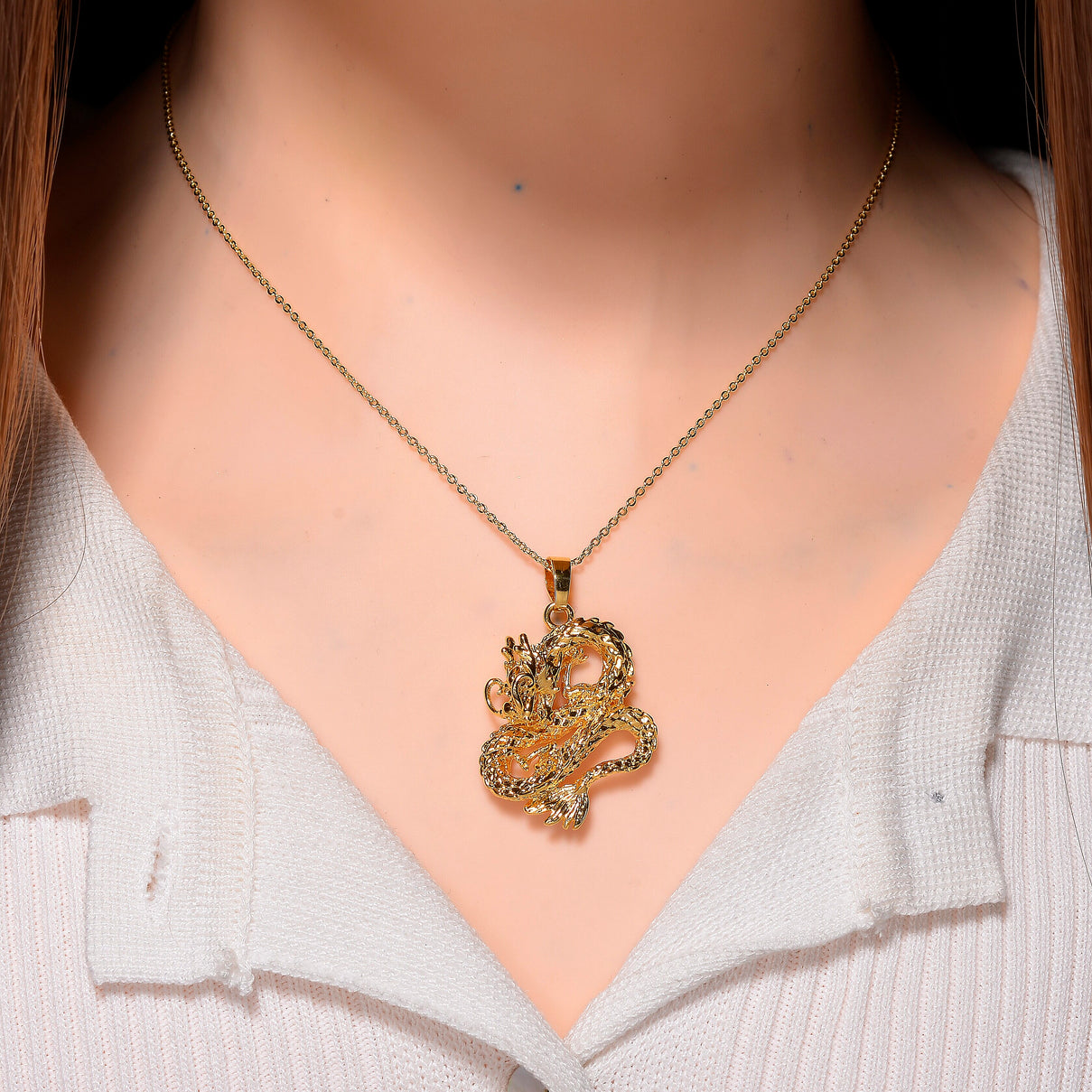 Dragon Pendant with Chain (Size 20) with Lobster Clasp in Gold Plated 4396048 2