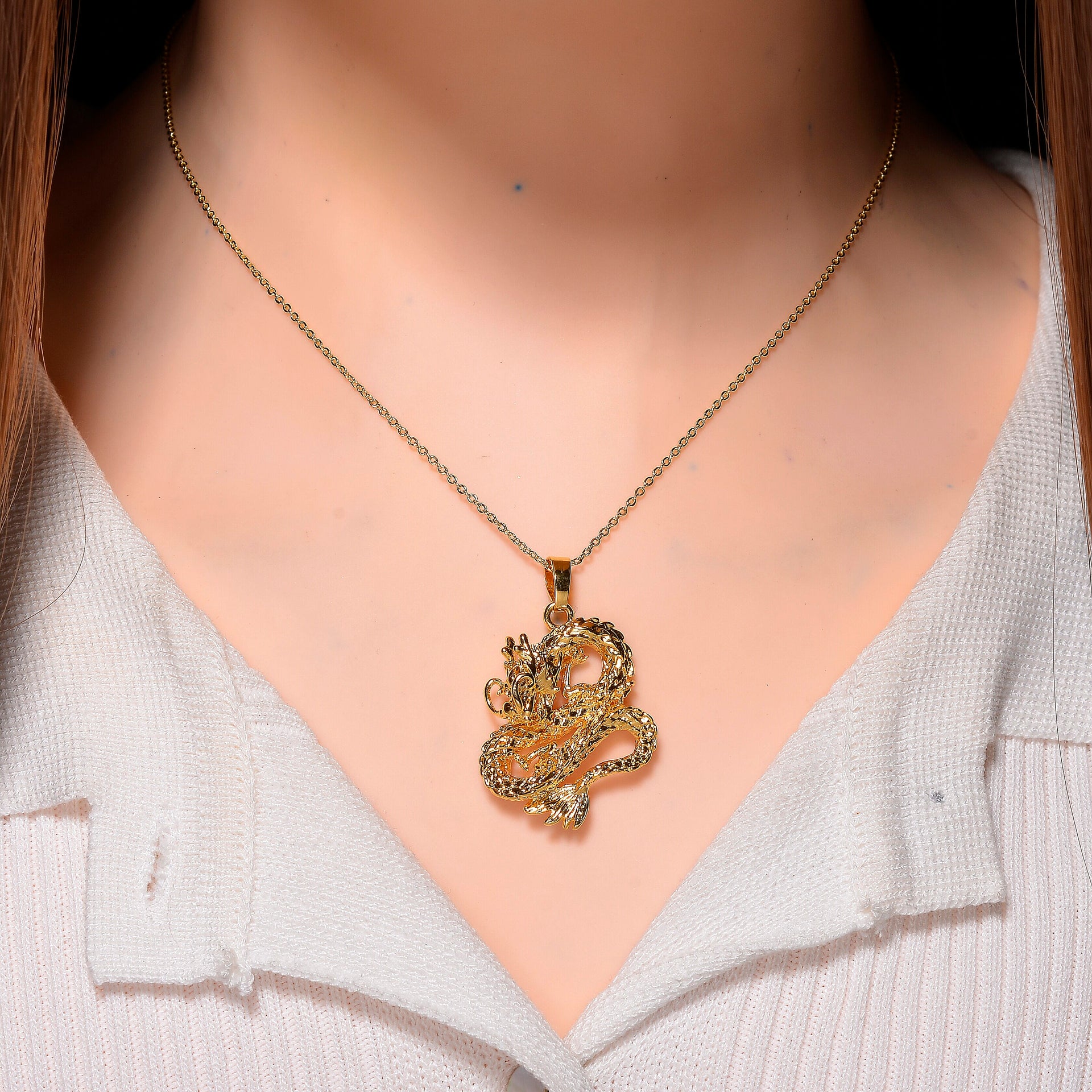 Dragon Pendant with Chain (Size 20) with Lobster Clasp in Gold Plated 4396048 2