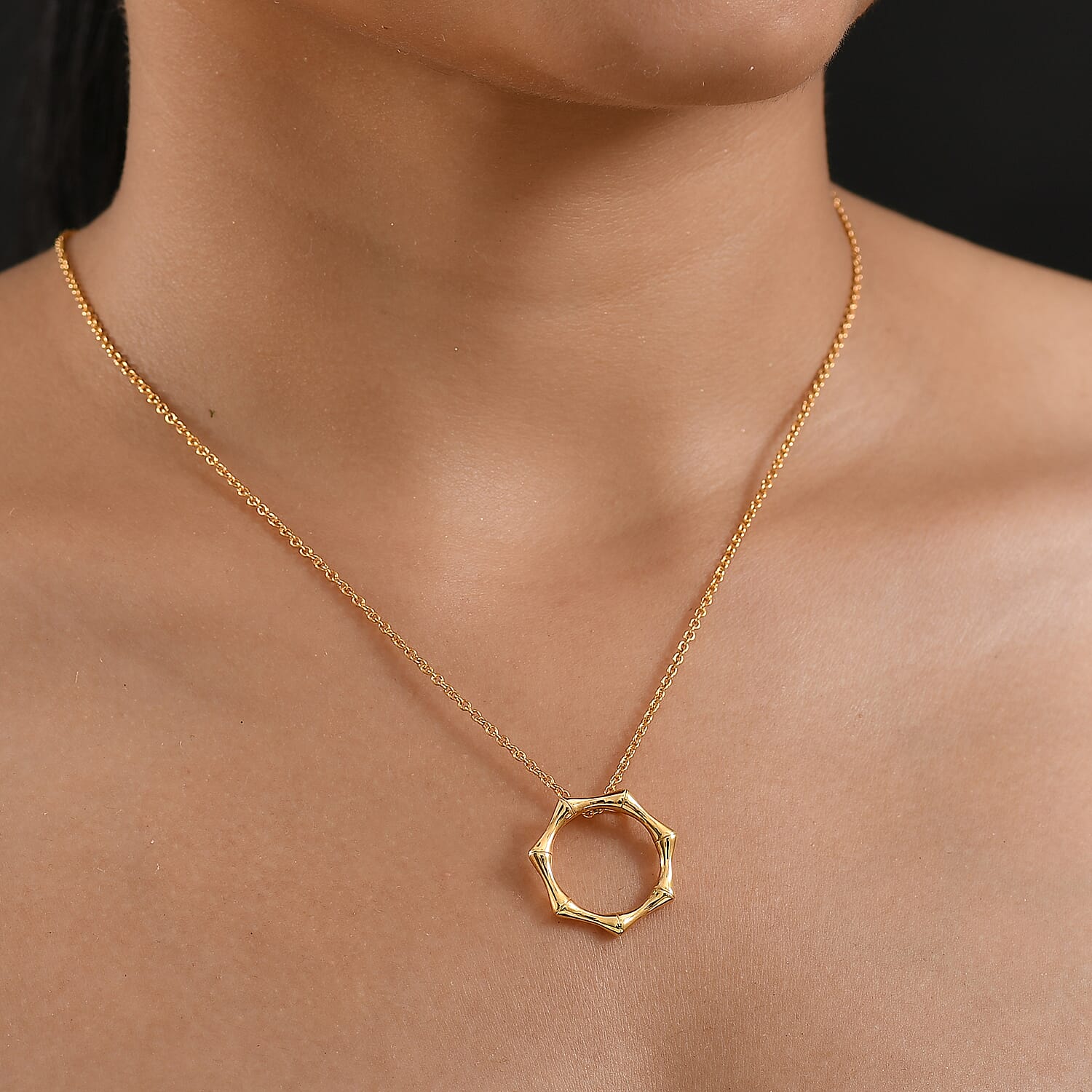 Designer Inspired - Yellow Gold Plated Bamboo Pendant with Chain (Size 20) 4389069 2