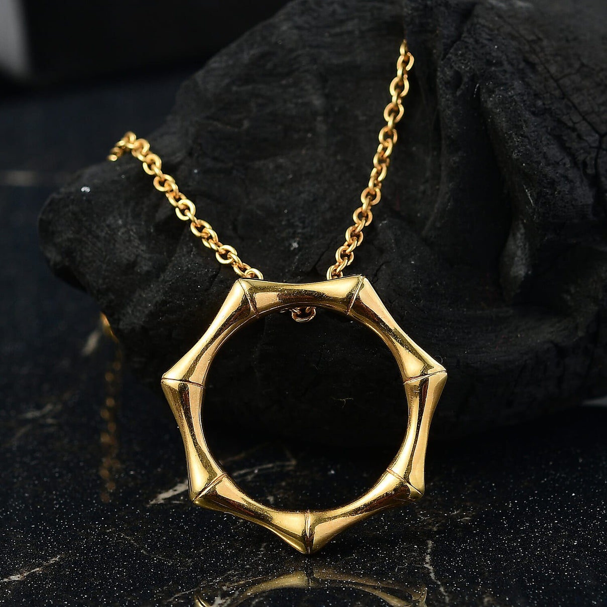 Designer Inspired - Yellow Gold Plated Bamboo Pendant with Chain (Size 20) 4389069 3