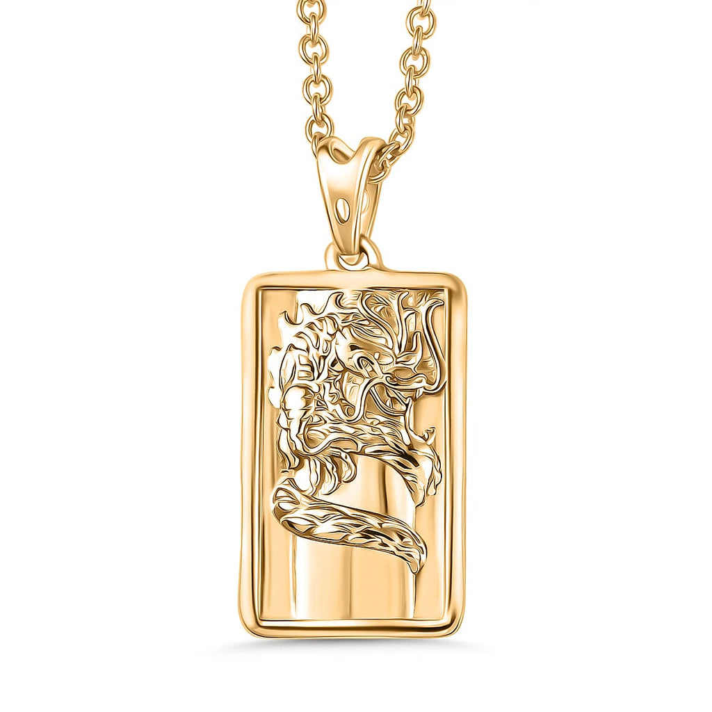 Sterling Silver Dragon Embossed Pendant with Chain (Size 20) in Yellow Gold Plating