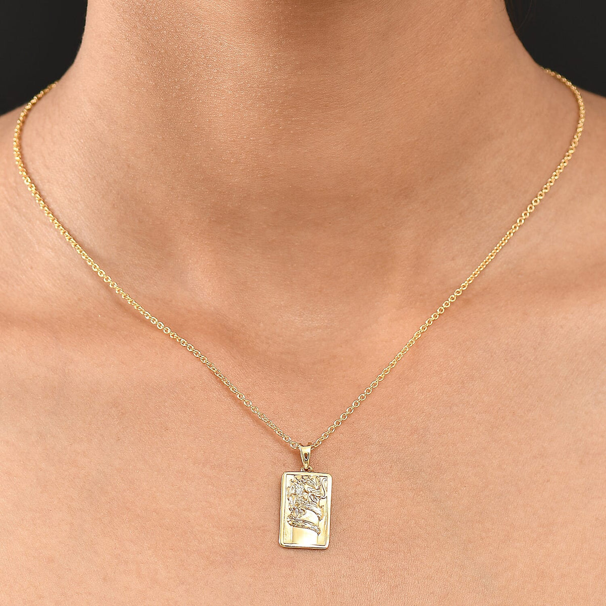 Sterling Silver Dragon Embossed Pendant with Chain (Size 20) in Yellow Gold Plating 4406136 1