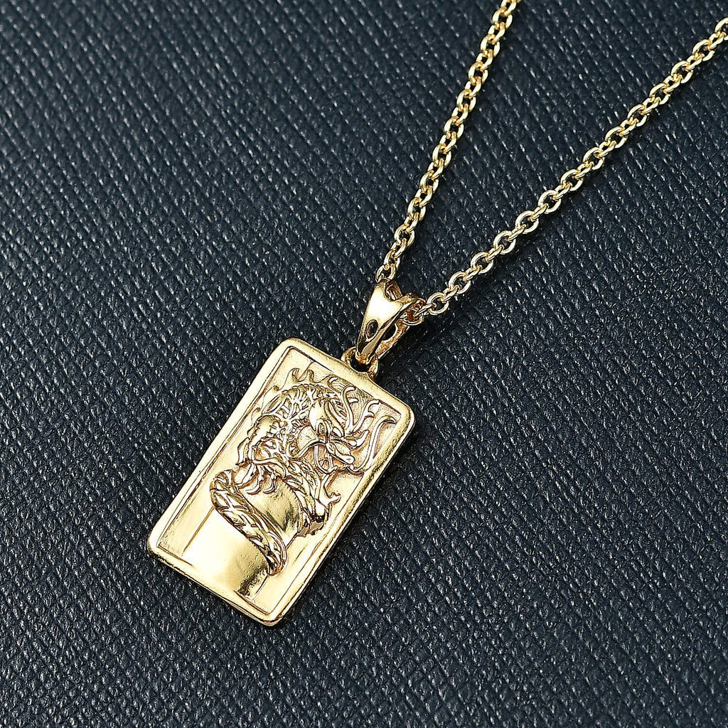 Sterling Silver Dragon Embossed Pendant with Chain (Size 20) in Yellow Gold Plating