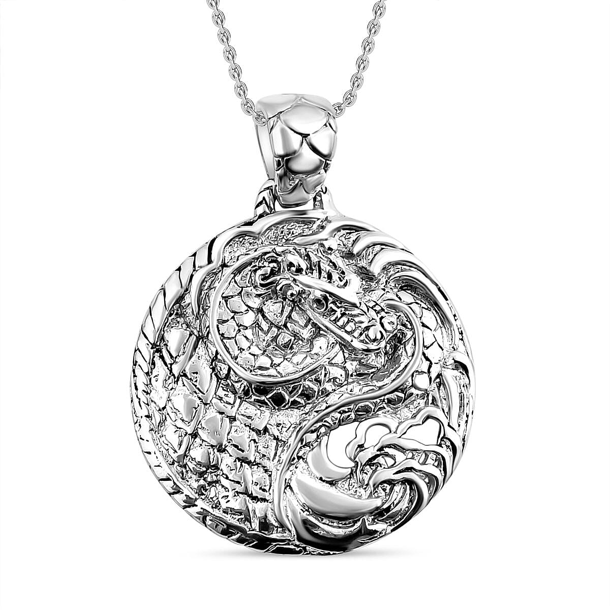Royal Bali Collection- Sterling Silver Dragon Pendant with Chain (Size 20), Silver Wt. 11.1 Gms 4227978 0