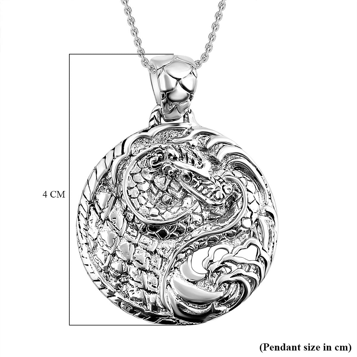 Royal Bali Collection- Sterling Silver Dragon Pendant with Chain (Size 20), Silver Wt. 11.1 Gms 4227978 7