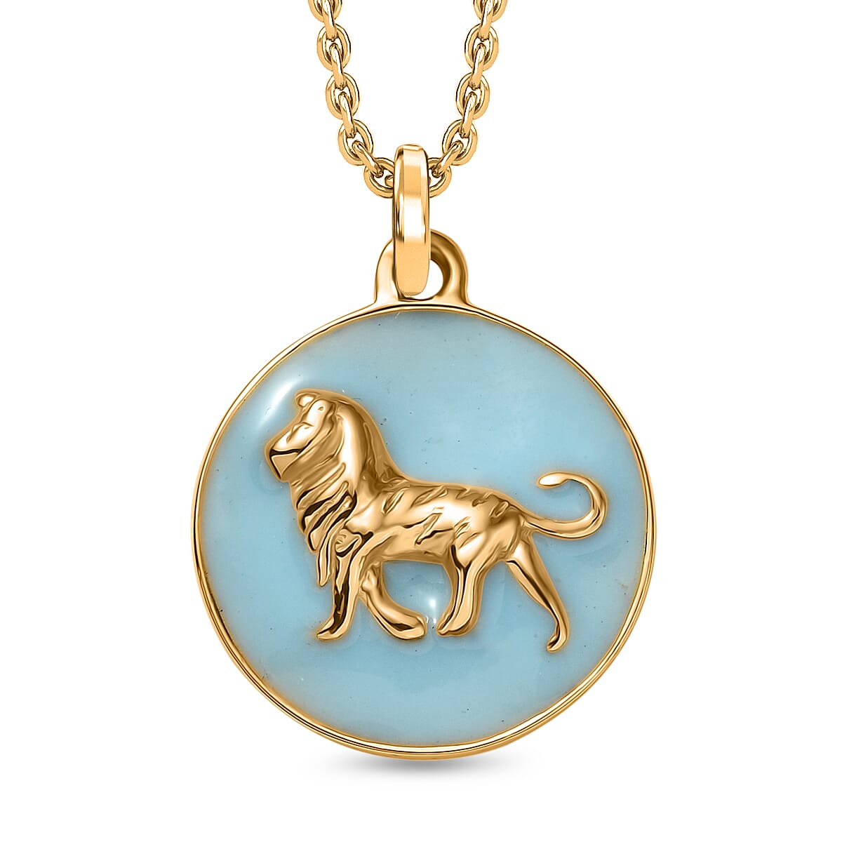 Turquoise Enamelled Lion Pendant with Chain (Size 20) in Yellow Gold Plated Sterling Silver 4388185 0