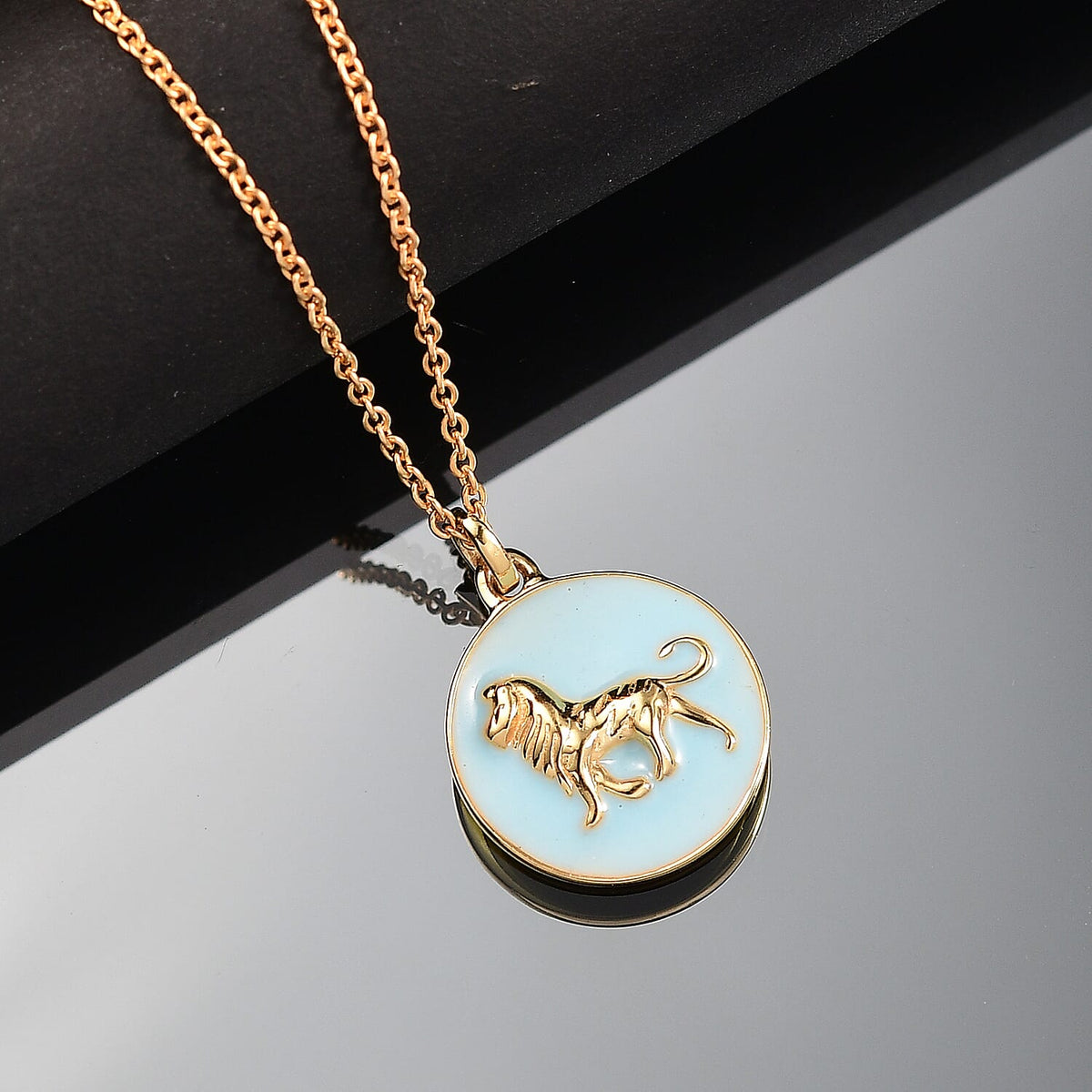 Turquoise Enamelled Lion Pendant with Chain (Size 20) in Yellow Gold Plated Sterling Silver 4388185 2