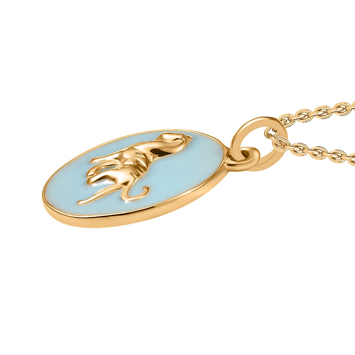Turquoise Enamelled Lion Pendant with Chain (Size 20) in Yellow Gold Plated Sterling Silver 4388185 4