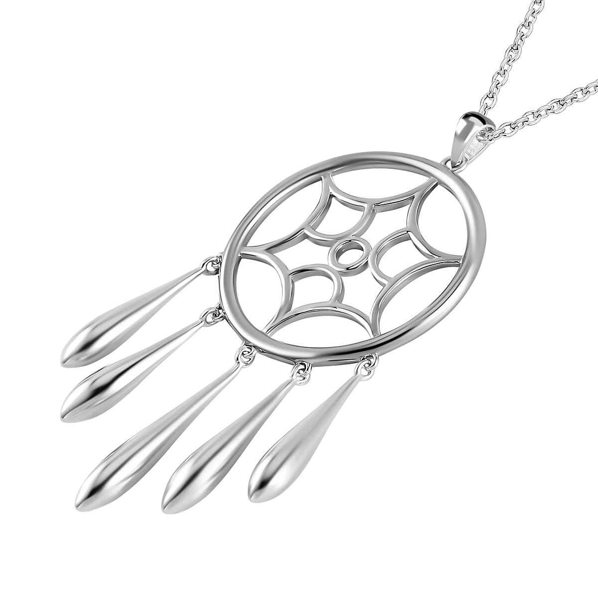 Lucy Q Dream Catcher Collection - Platinum Overlay Sterling Silver Dream Catcher Pendant with Chain (Size 20) 4232954 3