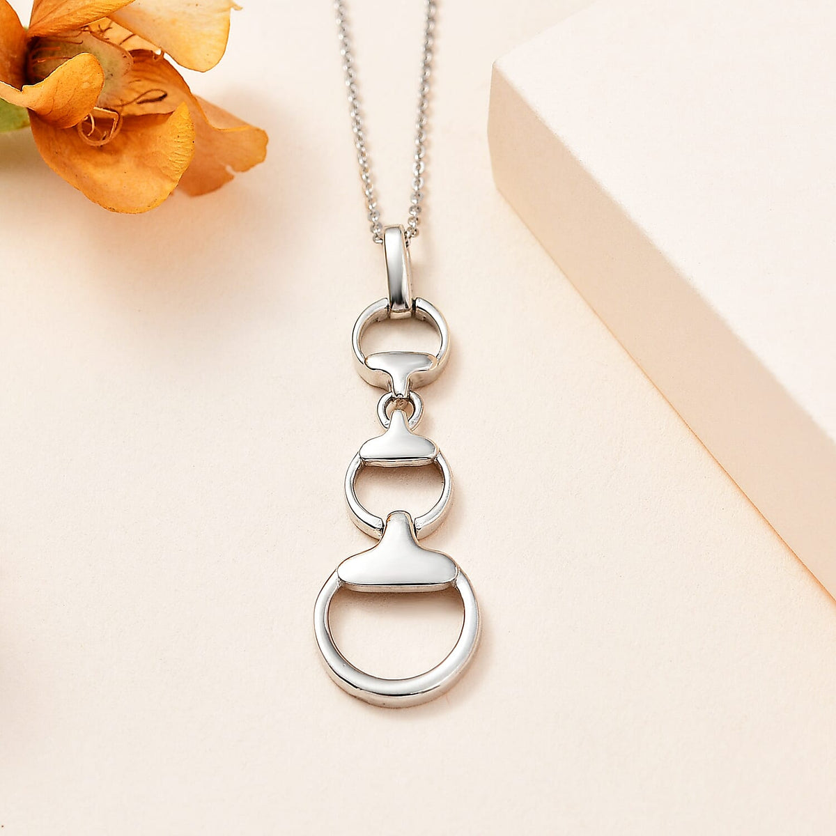 Designer Inspired - Snaffle Pendant with Chain in Platinum Overlay Sterling Silver (Size 20) 4248187 2