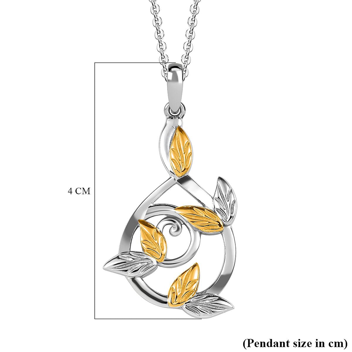 18K Vermeil Yellow Gold &amp; Platinum Plated Sterling Silver Pendant with Chain (Size 20), Silver Wt. 6.4 Gms 4191870 6