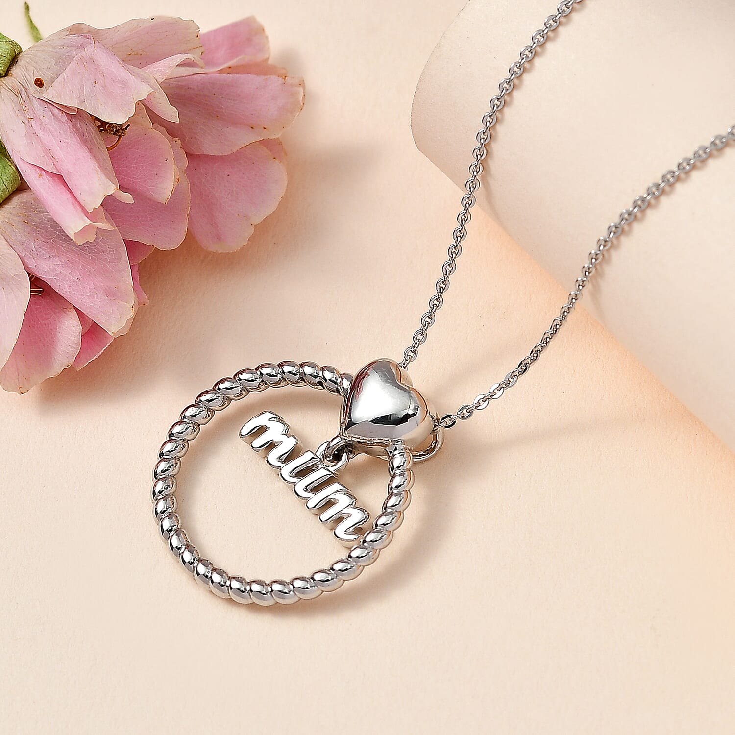 Mum Pendant with Chain (Size 20) in Platinum Overlay Sterling Silver 4252242 3