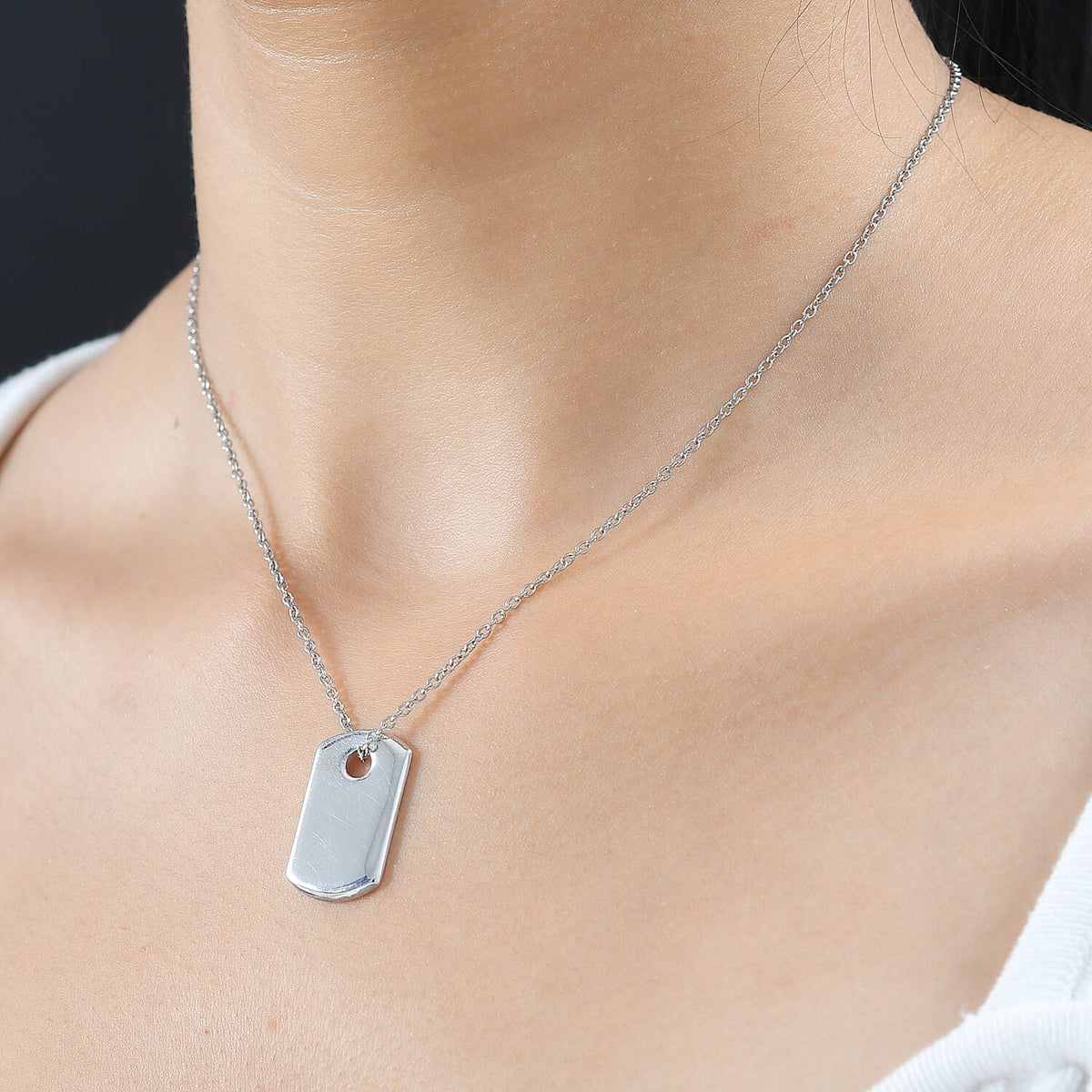 Dog Tag Pendant with Chain (Size 20) in Platinum Overlay Sterling Silver 4259098 1