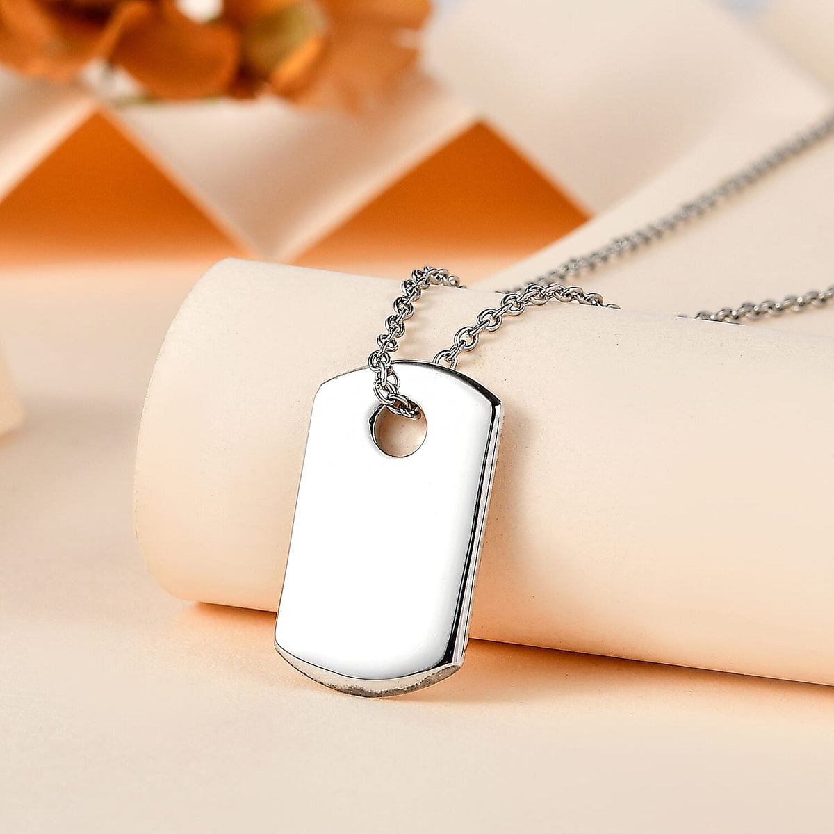 Dog Tag Pendant with Chain (Size 20) in Platinum Overlay Sterling Silver 4259098 2
