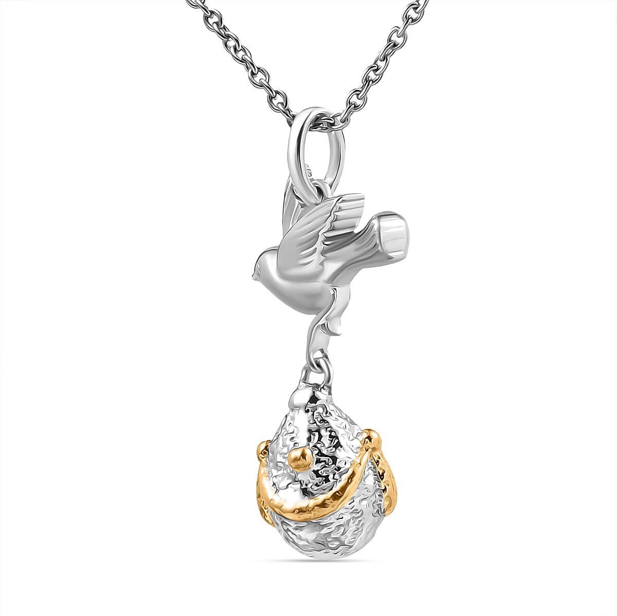 Designer Close Out - Eagle &amp; Egg Pendant with Chain (Size 20) in Yellow Gold &amp; Rhodium Overlay Sterling Silver 4370065 0