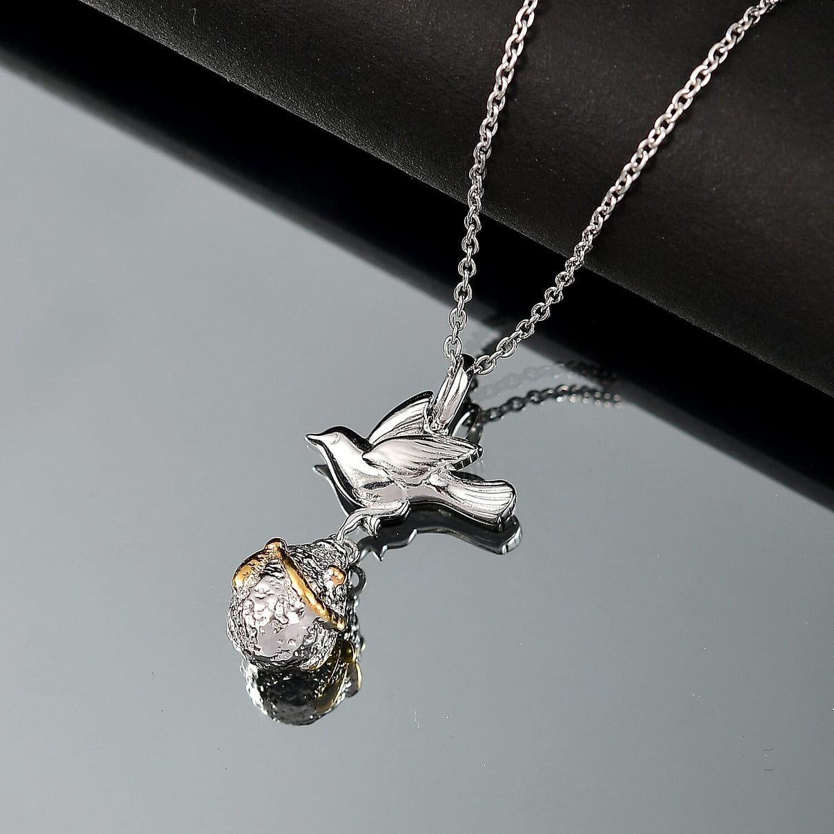 Designer Close Out - Eagle &amp; Egg Pendant with Chain (Size 20) in Yellow Gold &amp; Rhodium Overlay Sterling Silver 4370065 2