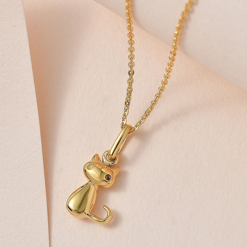 Cat Pendant with Chain (Size 20) in 18K Vermeil Yellow Gold Plated Sterling Silver