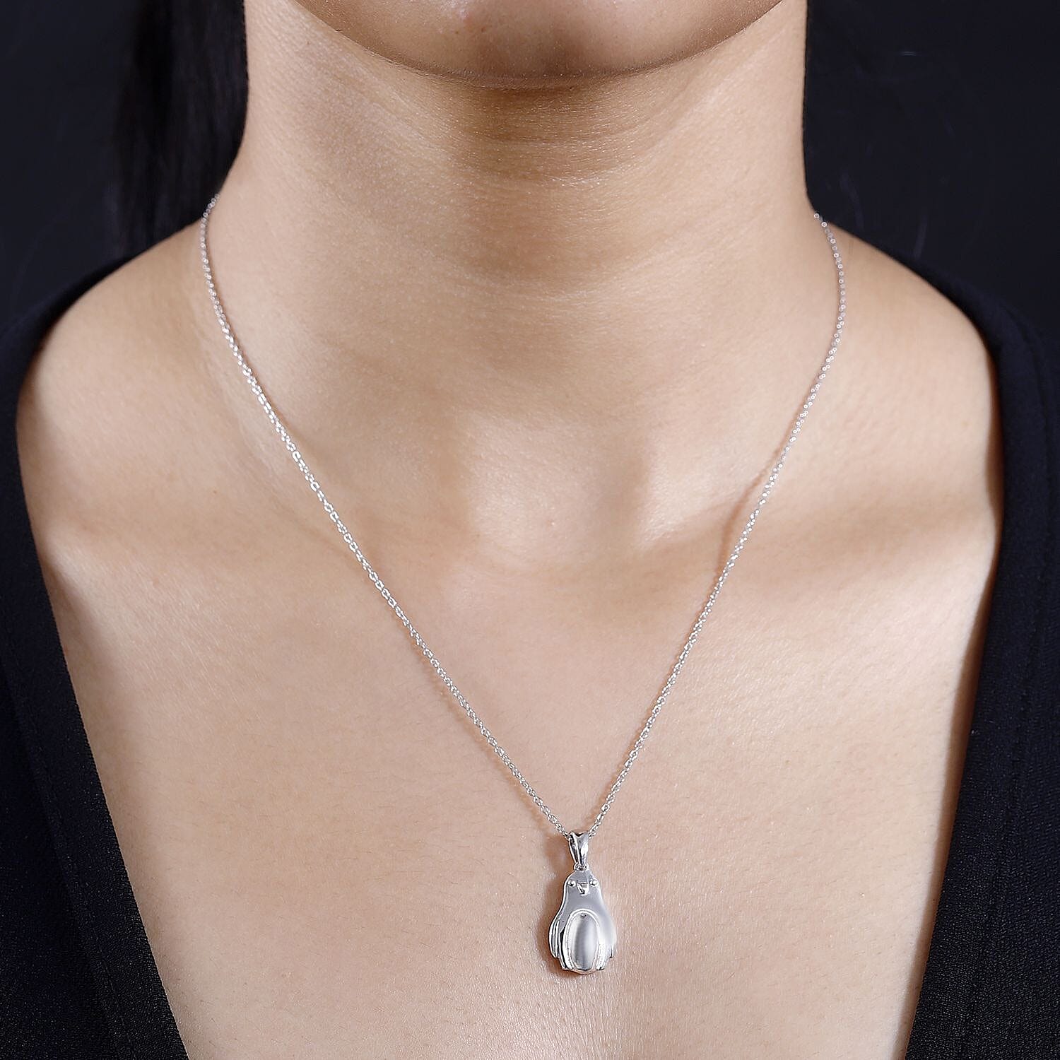 Penguin Pendant with Chain (Size 20) in Rhodium Overlay Sterling Silver 4291740 2