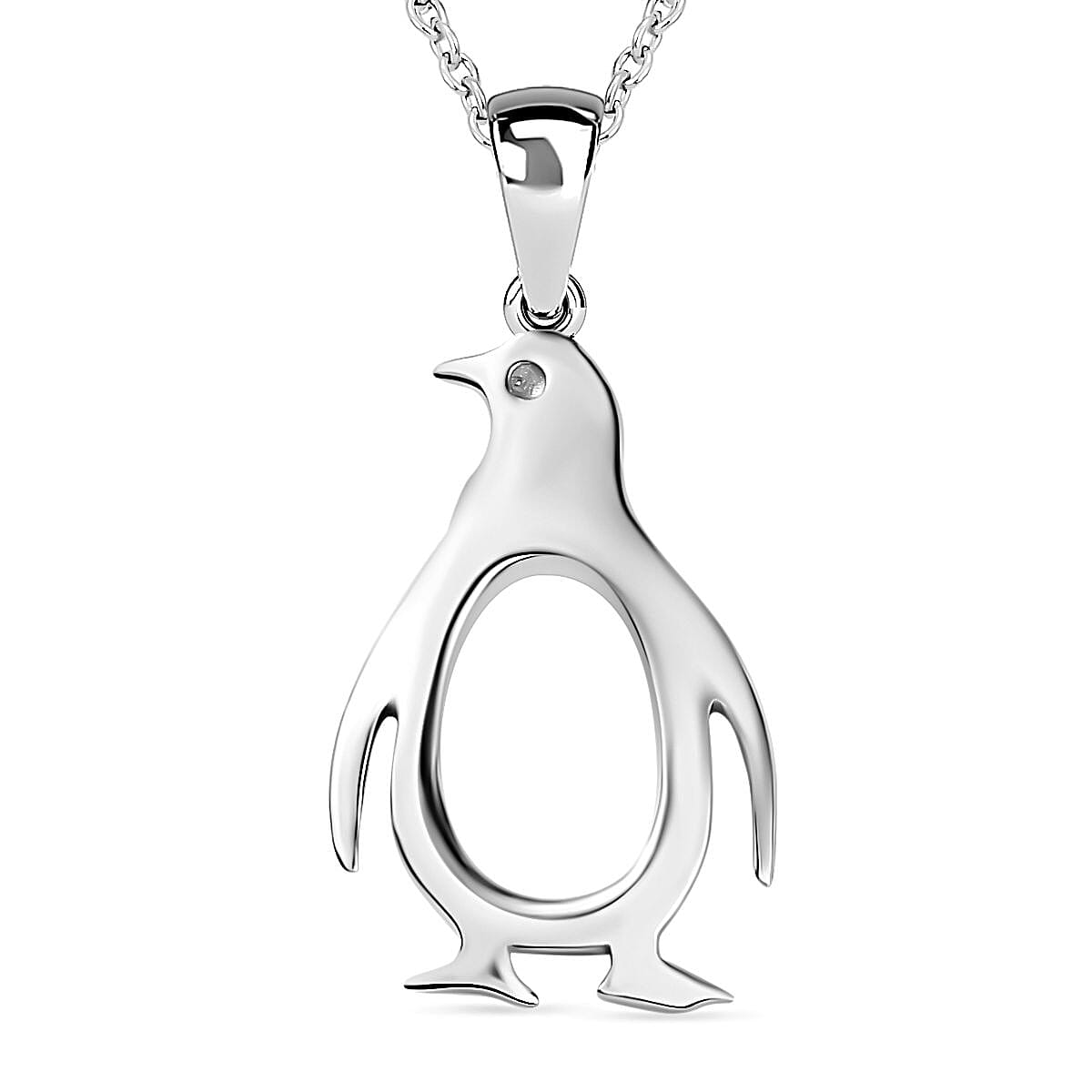 Penguin Pendant with Chain (Size 20) in Rhodium Overlay Sterling Silver 4290954 0